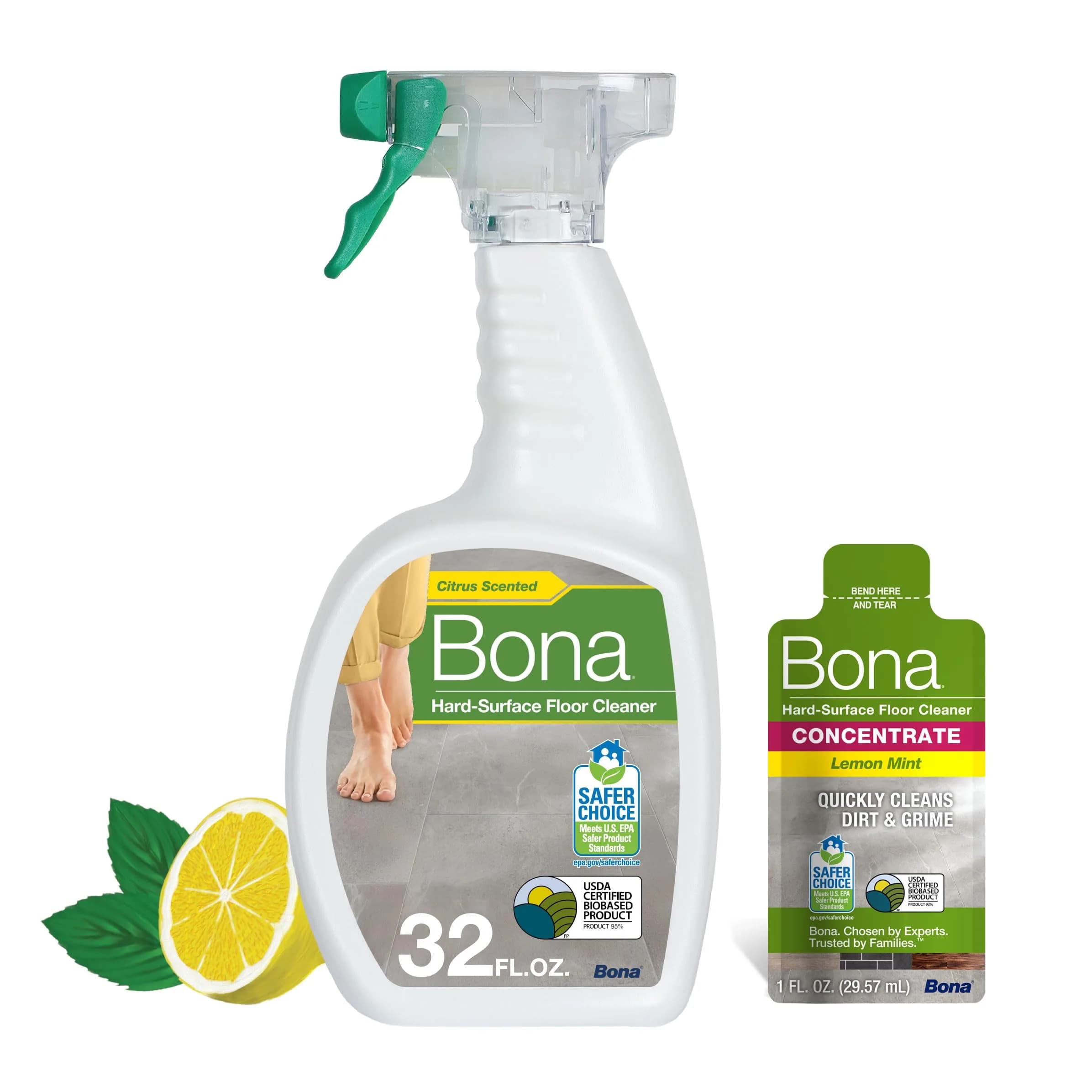Bona Multi-Surface Floor Cleaner Spray 946ml (32 fl oz) Lemon Mint | EPA Safer Choice Certified - main product image