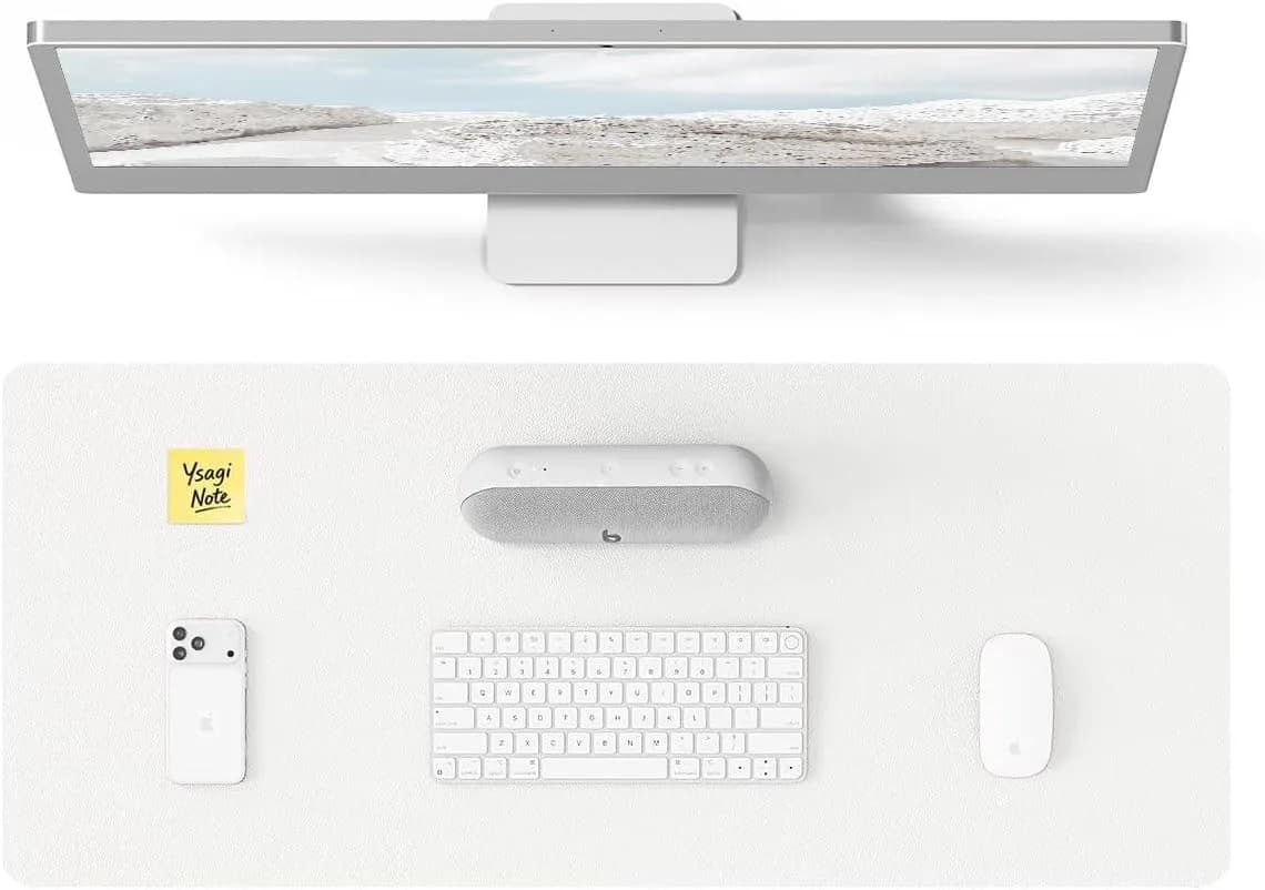 YSAGi White PU Leather Desk Pad Protector, Large Mouse Pad Blotter (55" x 17.2") | Protects Your Desk Surface - main product image