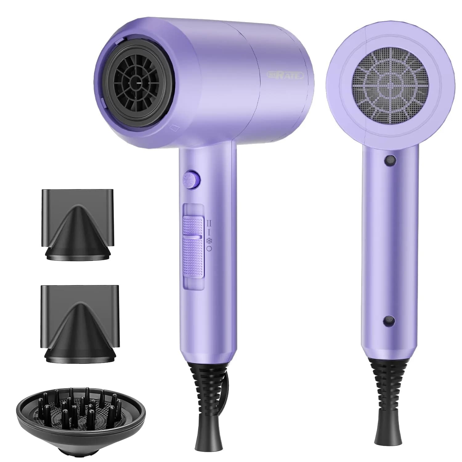 SHRATE Professional Ionic Hair Dryer with Diffuser & Nozzle | Low Noise, 1800W, Aluminum | Travel & Home Use