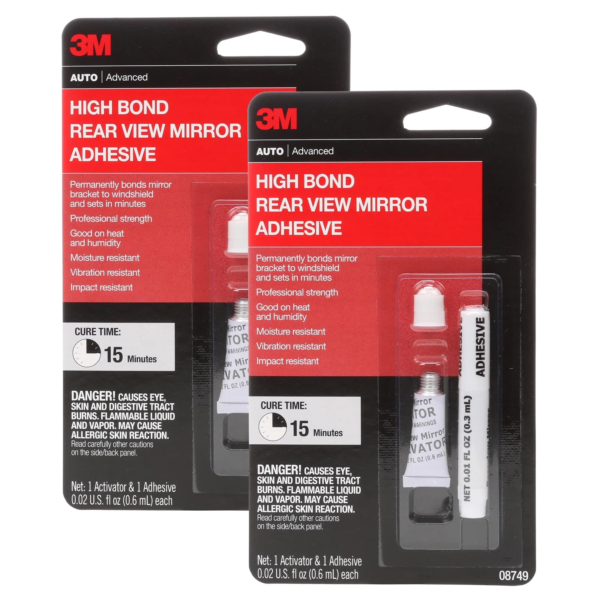 3M High-Bond Rearview Mirror Adhesive 2-Pack 0.02 fl oz Each (1.2 mL Total) | Securely Attaches Mirror Brackets - main product image