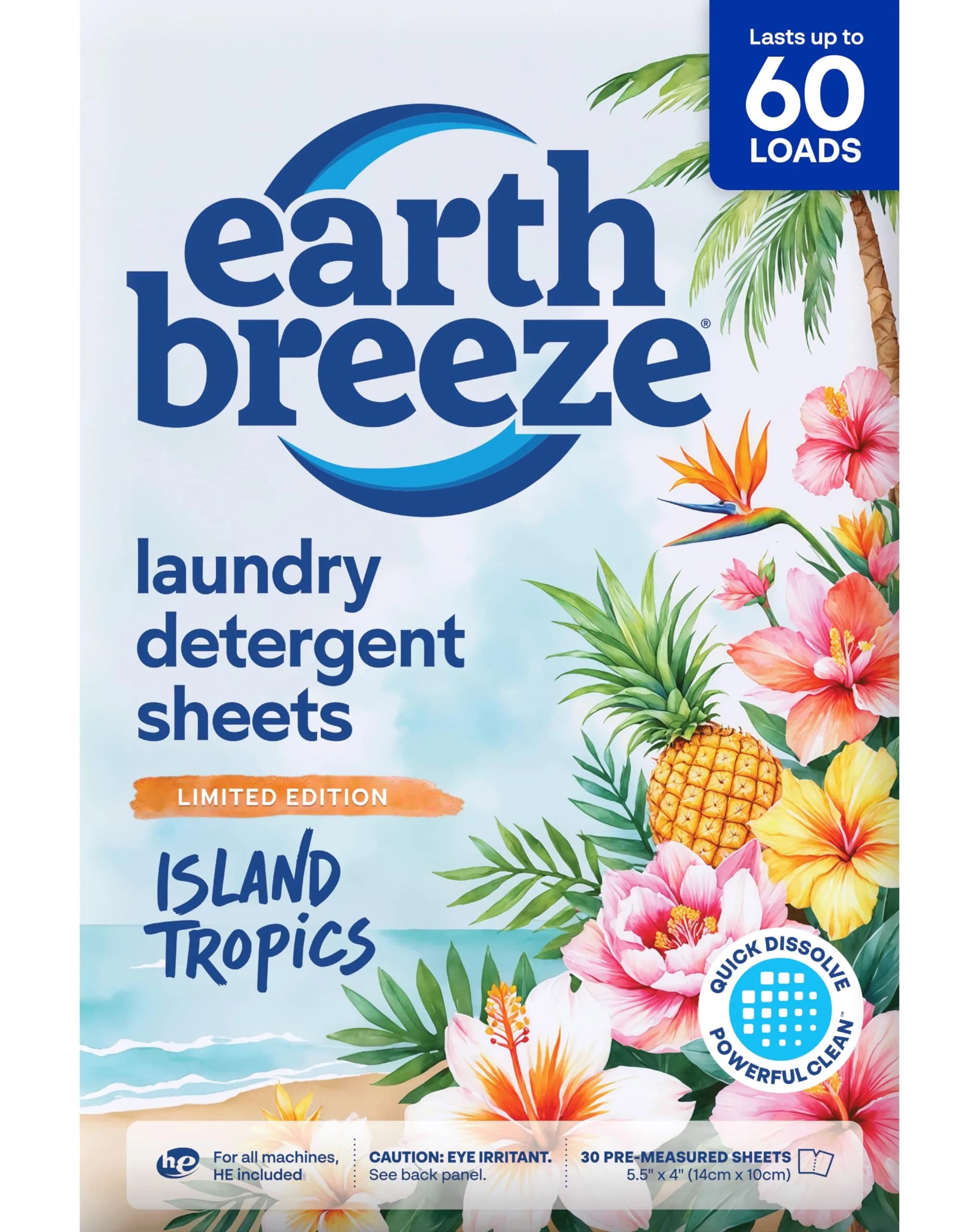 Earth Breeze Laundry Detergent Sheets Island Tropics Scent 30 Count | Concentrated Formula Laundry Detergent - main product image
