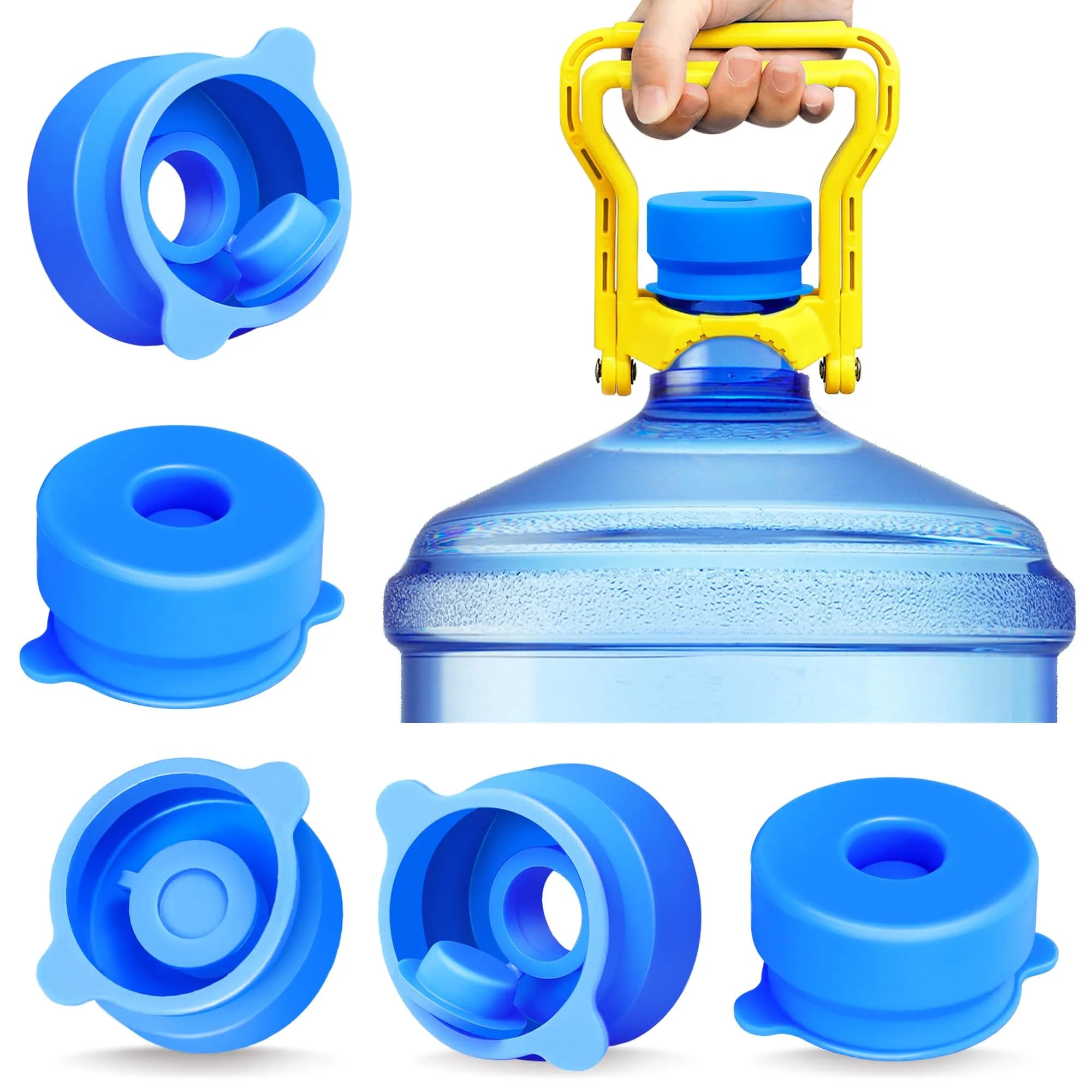 U-Goforst 6 PCS 3 & 5 Gallon Water Jug Caps - Blue Silicone Reusable Bottle Covers | Non-Spill & Leak-Free