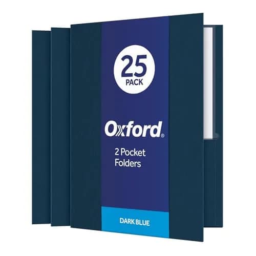 Oxford Twin-Pocket Folders Dark Blue Letter Size (25 Count Pack of 5) | Textured Paper for Students - main product image