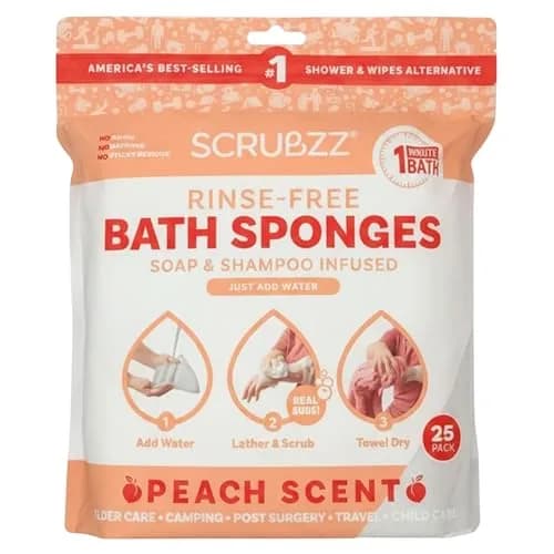 Scrubzz Disposable No Rinse Bathing Wipes Peach Scented, 25 Count | Gentle Sensitive Skin Cleanse - main product image