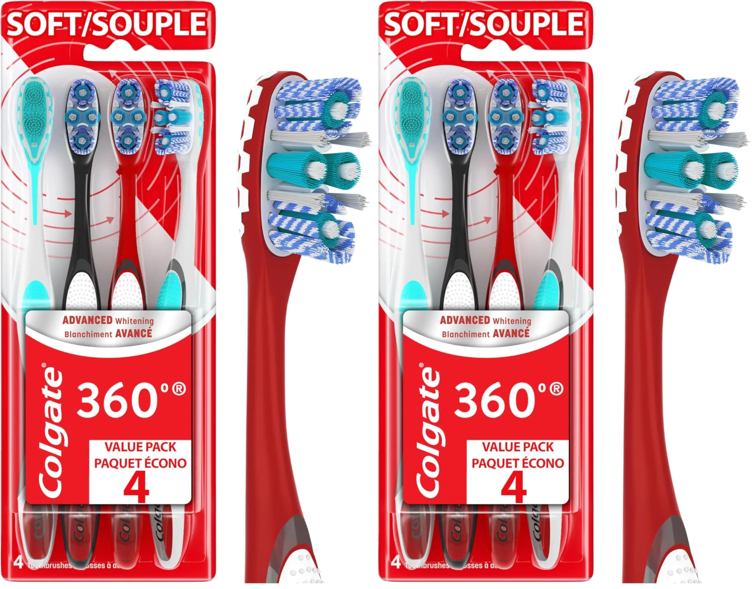 Colgate 360 Advanced Whitening Soft Toothbrush Pack, 8 Count | Helps Clean Teeth, Tongue, Cheeks, & Gums