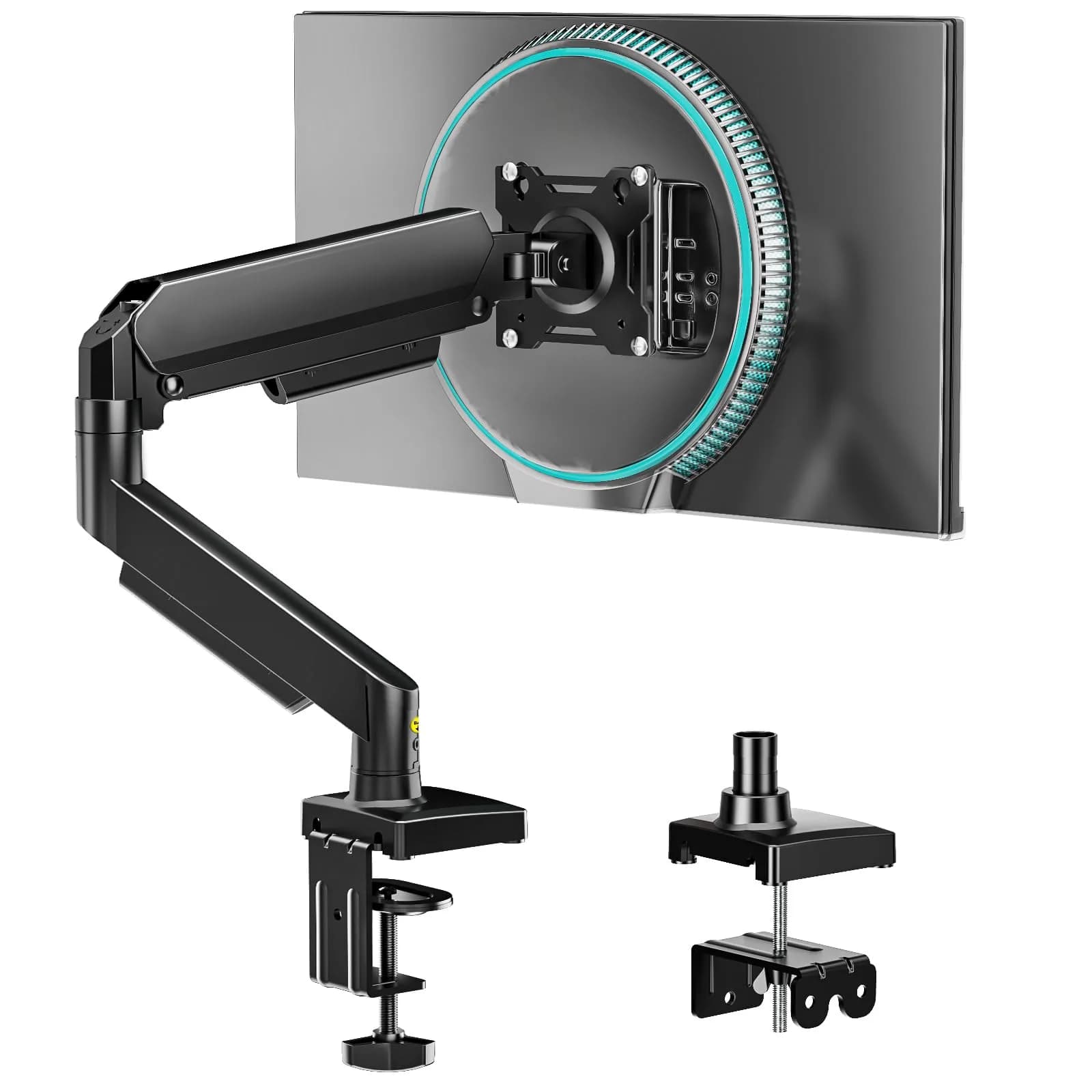 AX WABER Single Monitor Arm for 17-32 inch Screens | Gas Spring Adjustable VESA Mount with Clamp & Grommet Base