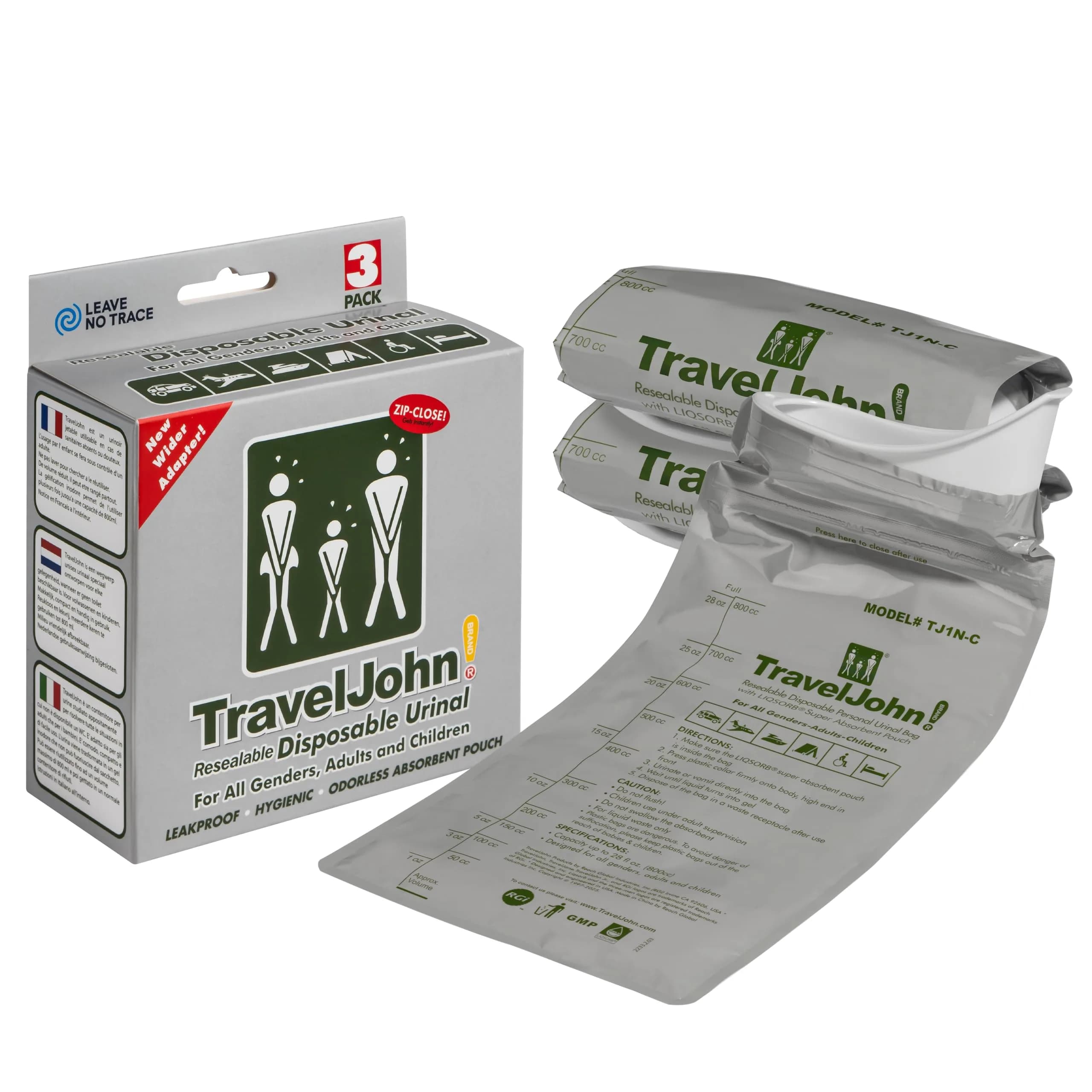 TravelJohn Resealable Disposable Urinal Bags 28oz | Odorless, Leakproof, Reusable for Travel & Camping - main product image
