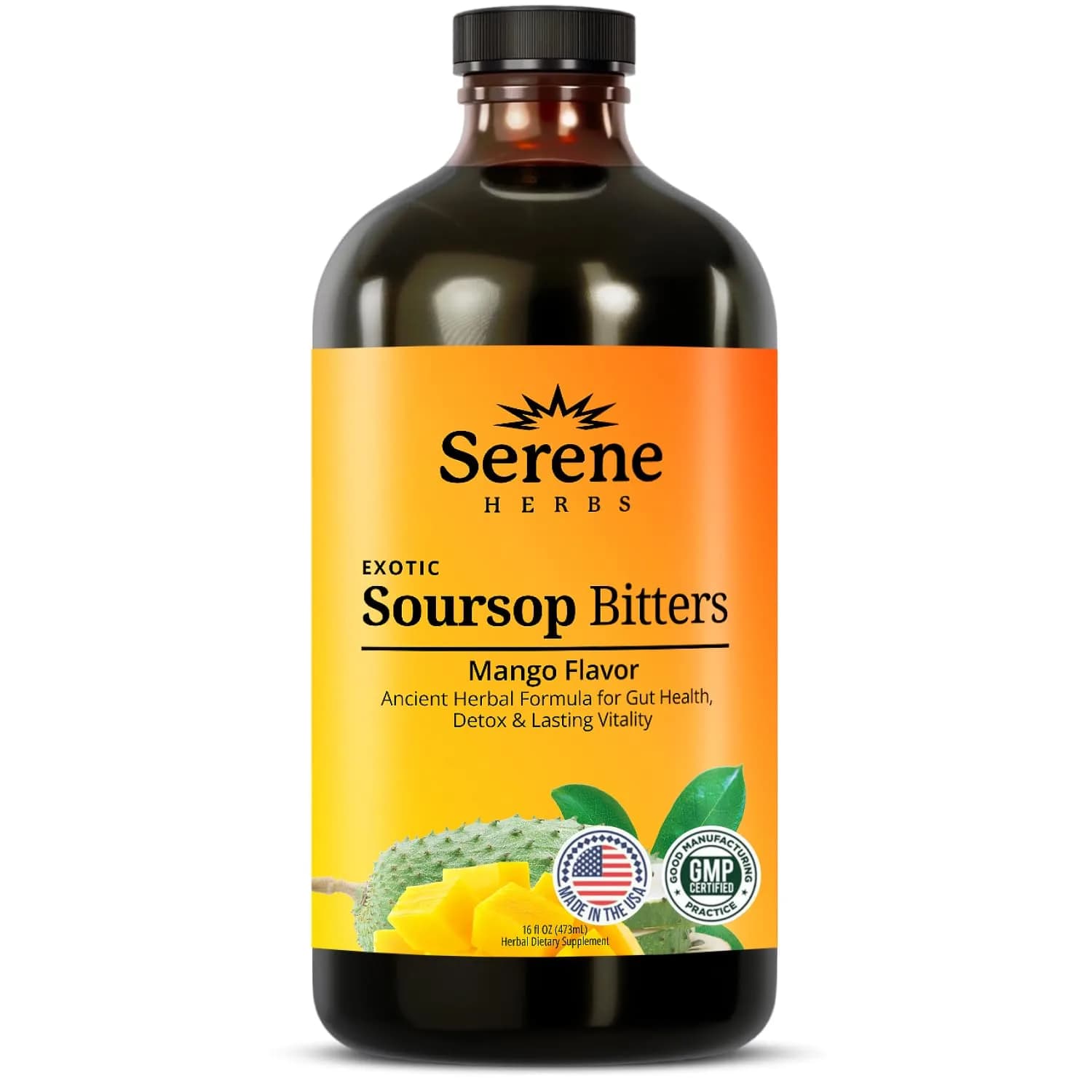 Serene Herbs Soursop Bitters Liquid with Black Seed, Moringa, Irish Moss, Ashwagandha, Turmeric, 475ml (16 Fl Oz) | Gut Cleanse & Detox - main product image