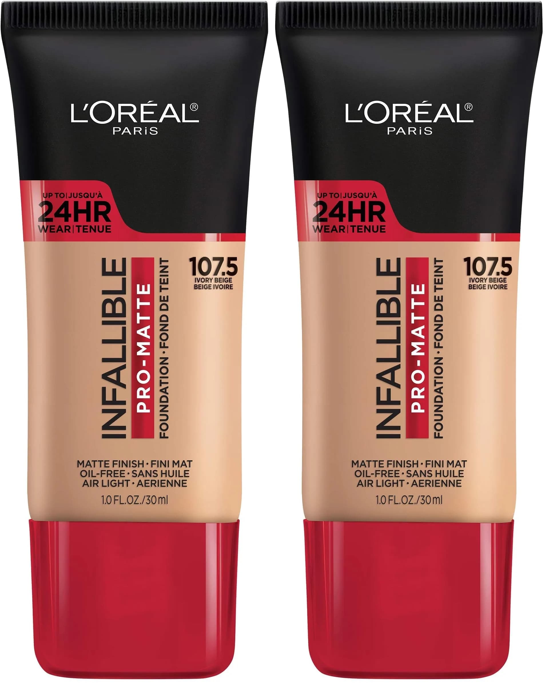 L'Oreal Paris Infallible Pro-Matte Liquid Foundation Ivory Beige 30ml (1 fl oz Pack of 2) | Longwear Demi-Matte Finish - main product image