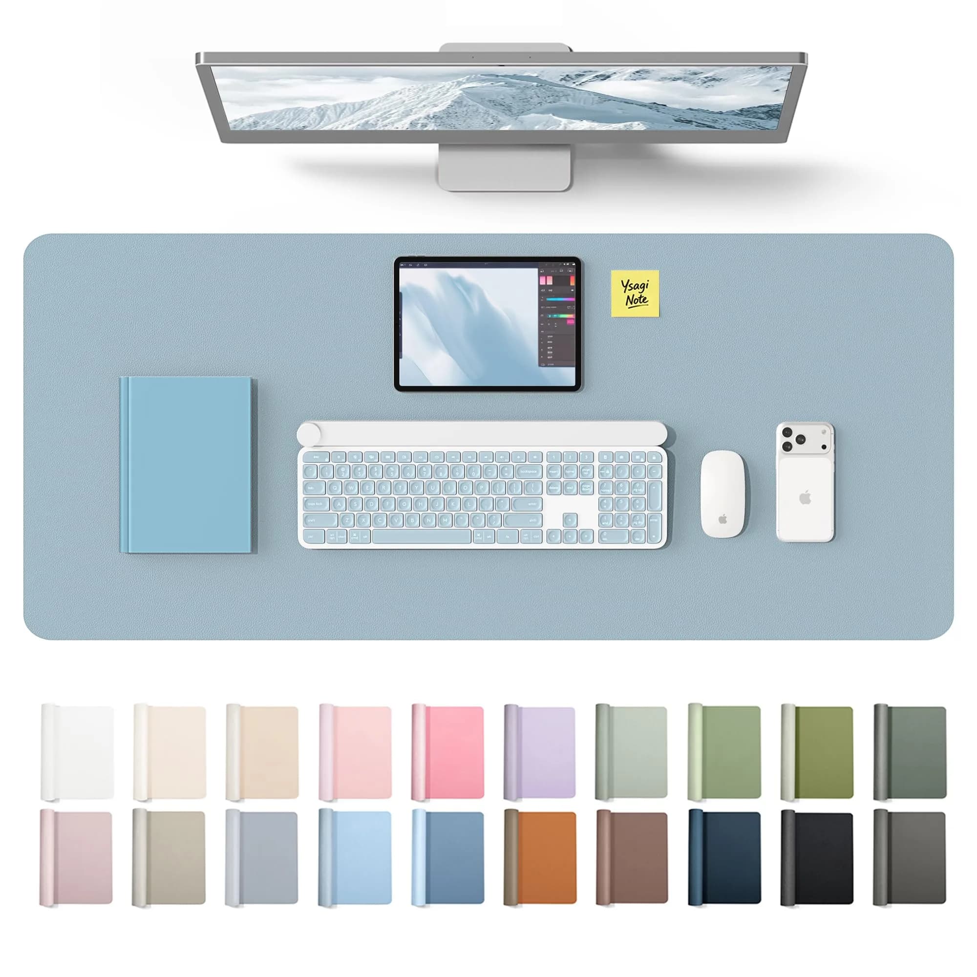 YSAGi PU Leather Desk Protector, Large Mouse Mat, 42" x 17.2" (Ice Blue) | Waterproof & Non-Slip Office Mat - main product image