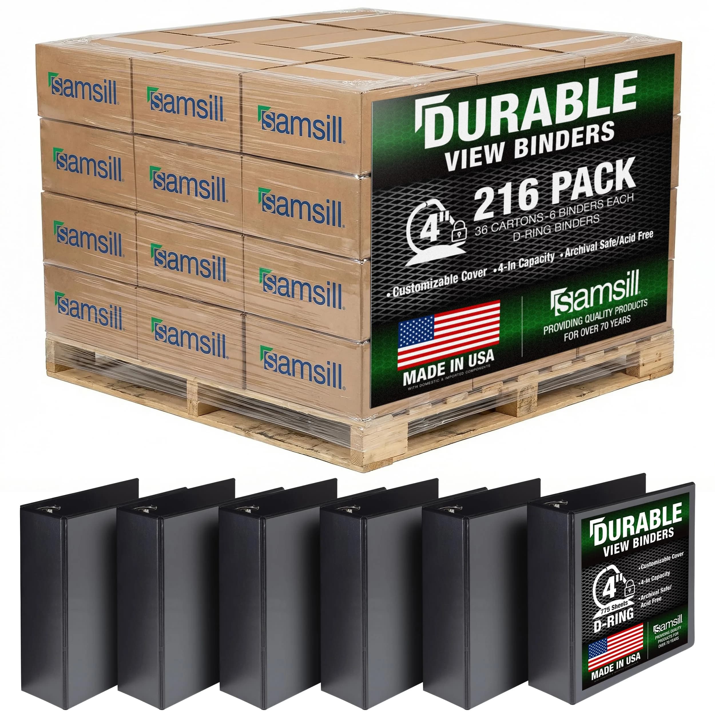 Samsill Durable 10.2cm (4 inch) 3 Ring Binder, Black, 216-Pack | Recycled Chipboard Office & School Supply - main product image