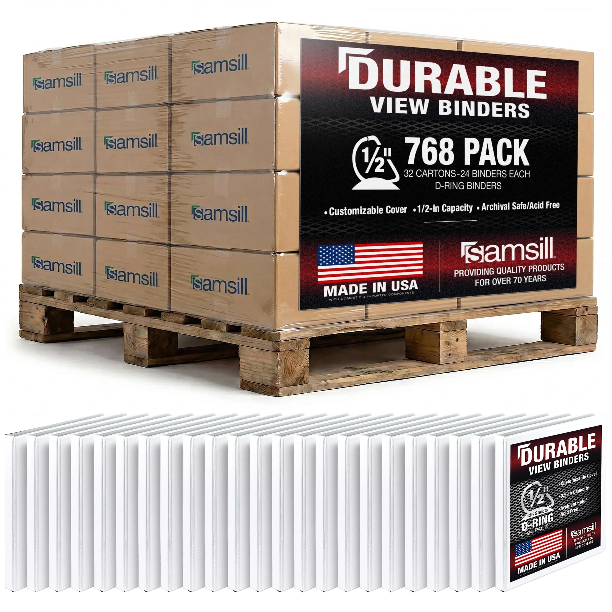 Samsill 1.3cm (0.5 Inch) 3-Ring White D-Ring Binders, 24 Pack (768 Total) | Bulk Pack Value Storage - main product image