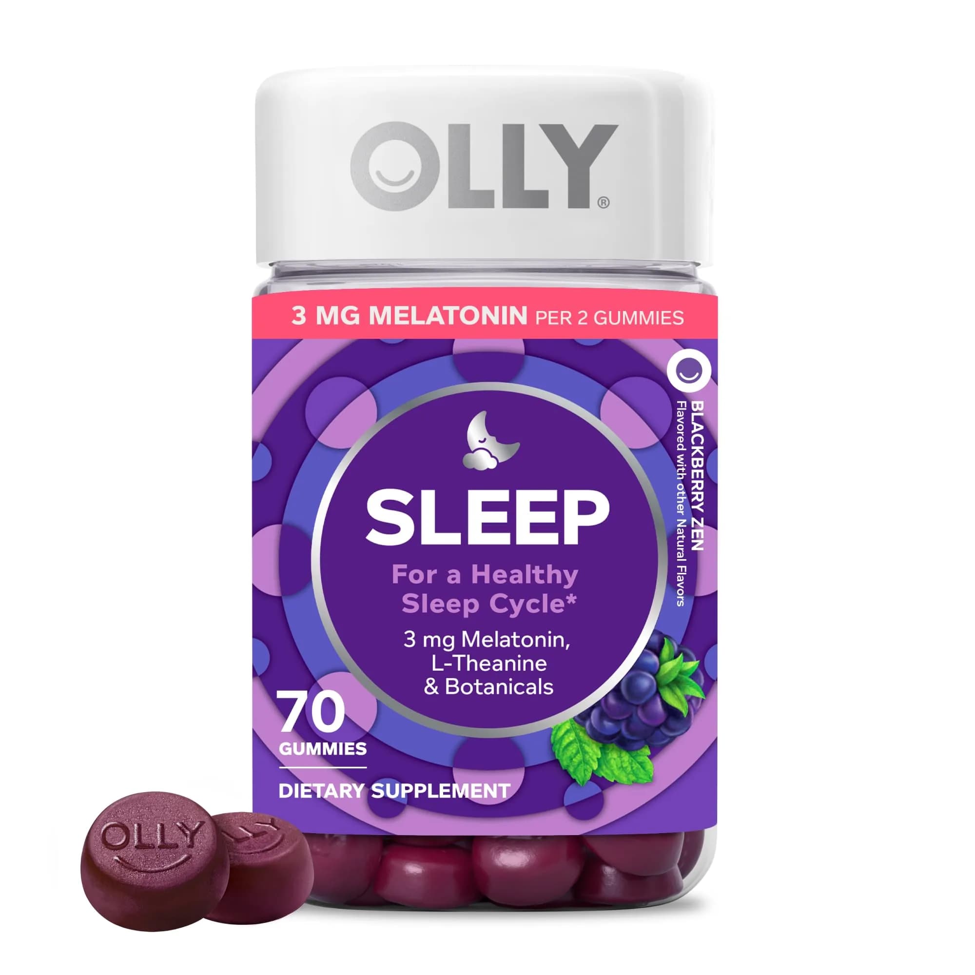 OLLY Sleep Gummy with Melatonin, L-Theanine & Botanicals, Blackberry Zen Flavor, 70 Count | USA Import for Restful Sleep - main product image