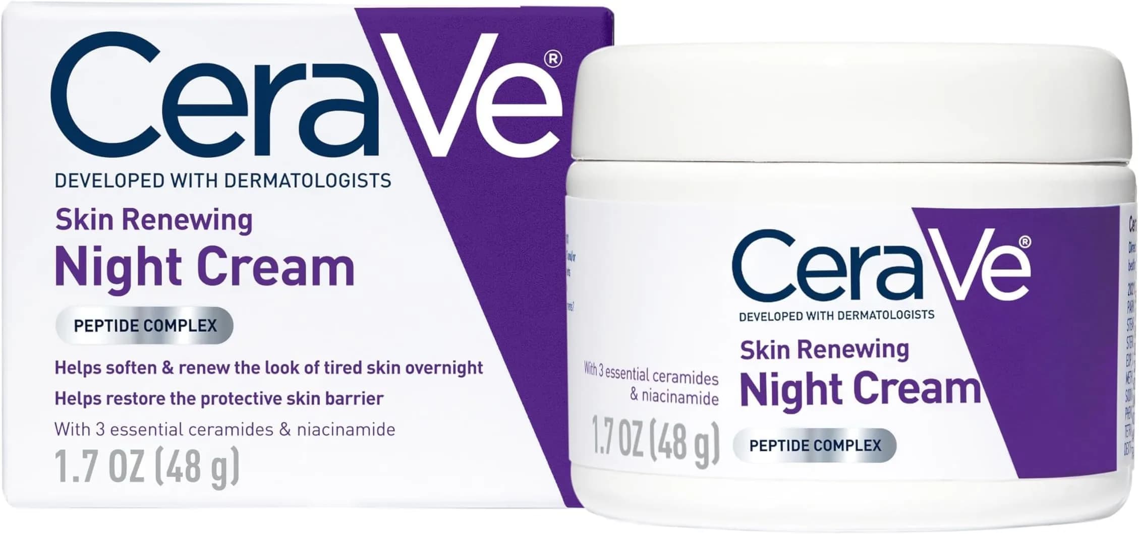 CeraVe Skin Renewing Night Cream 50ml (1.7 Fl Oz) | Peptide Complex, Hyaluronic Acid, Ceramides - main product image