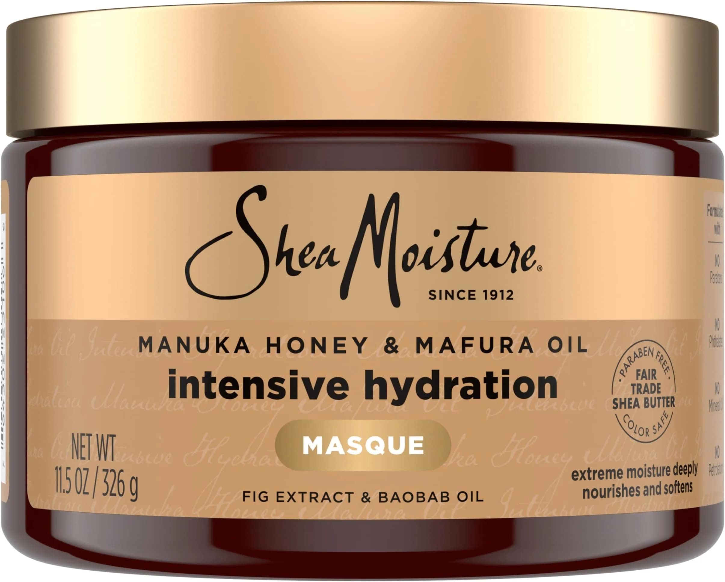 Shea Moisture Intensive Hydration Hair Masque Manuka Honey & Mafura Oil For Dry, Damaged Hair Deep Conditioning 330ml (11.5 oz) | Fortifies Follicles for Stronger, Healthier Hair - main product image