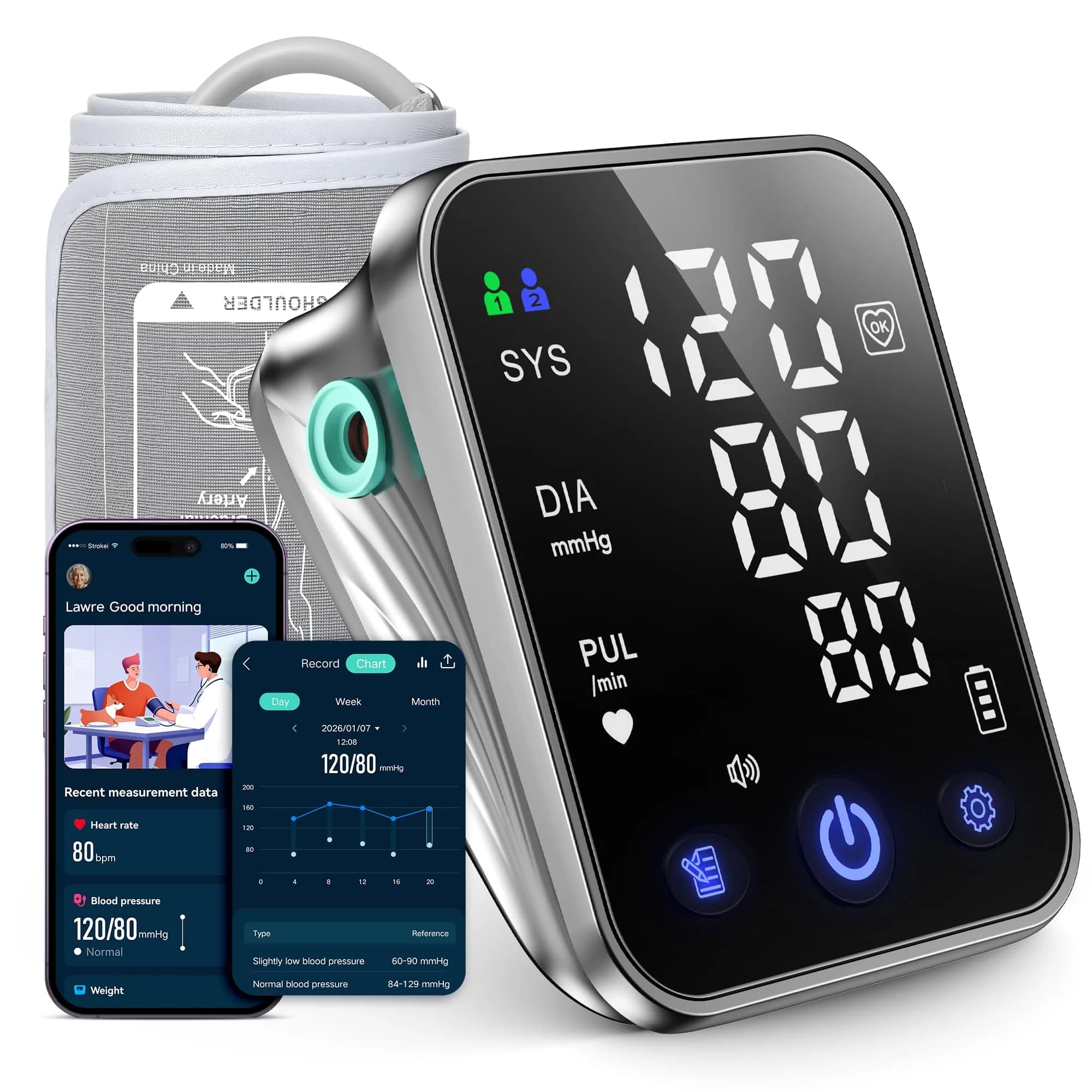 RunStar Smart Blood Pressure Monitor BP-206 with iOS & Android App | 20.3cm-42cm (8.6''-16.5'') Cuff, 12.7cm (5.0'') Display, 5-Month Battery - main product image