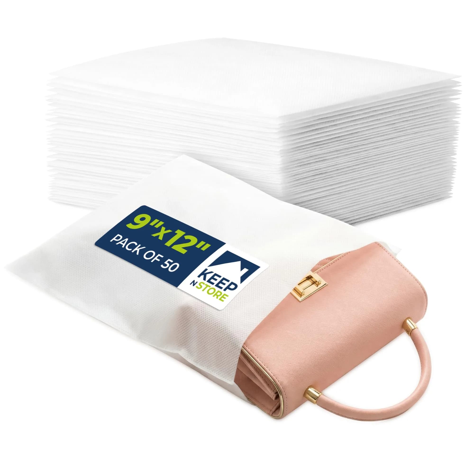 Keep N Store 50 Pack of Anti-Scratch Dust Pouches 9" x 12" | Breathable, Durable Storage Bags for Handbags & Accessories