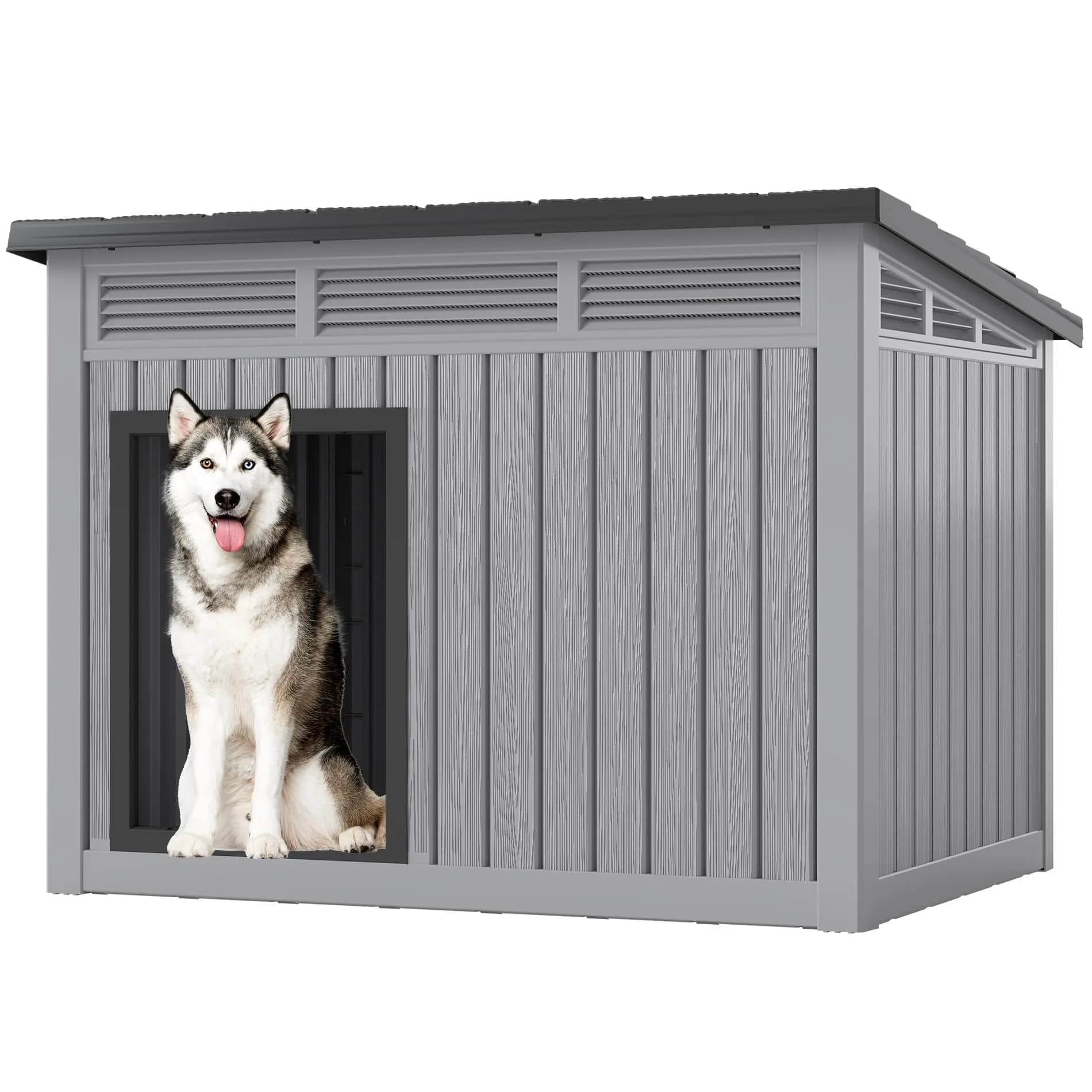 Fancyango Outdoor Dog House for Large Dogs | Weatherproof XL Dog Shelter (Deep Grey, 42.8" L x 33" W x 31.5" H)