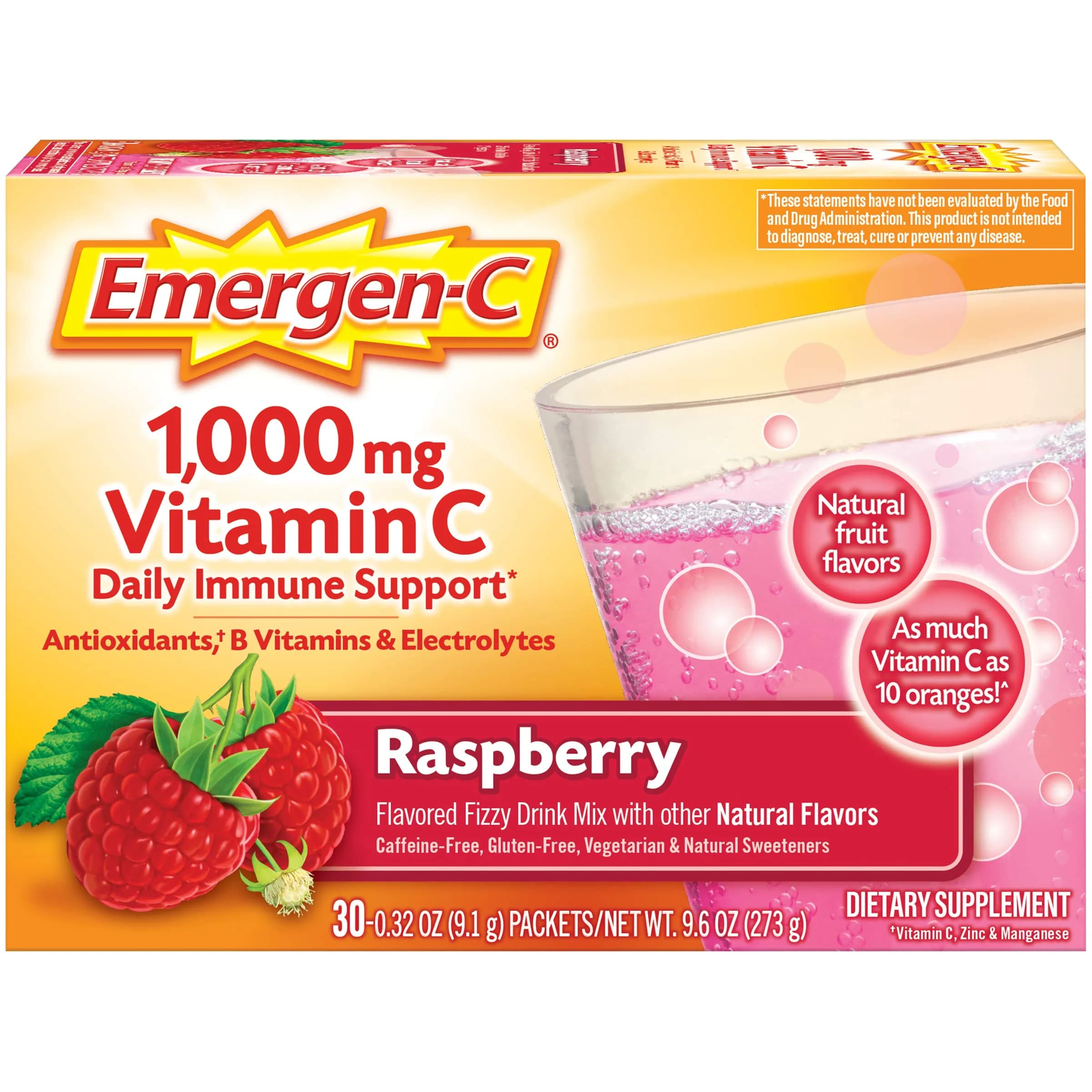 Emergen-C Raspberry 30 Packets Immune Support Powder | USA Import for Daily Wellness - main product image