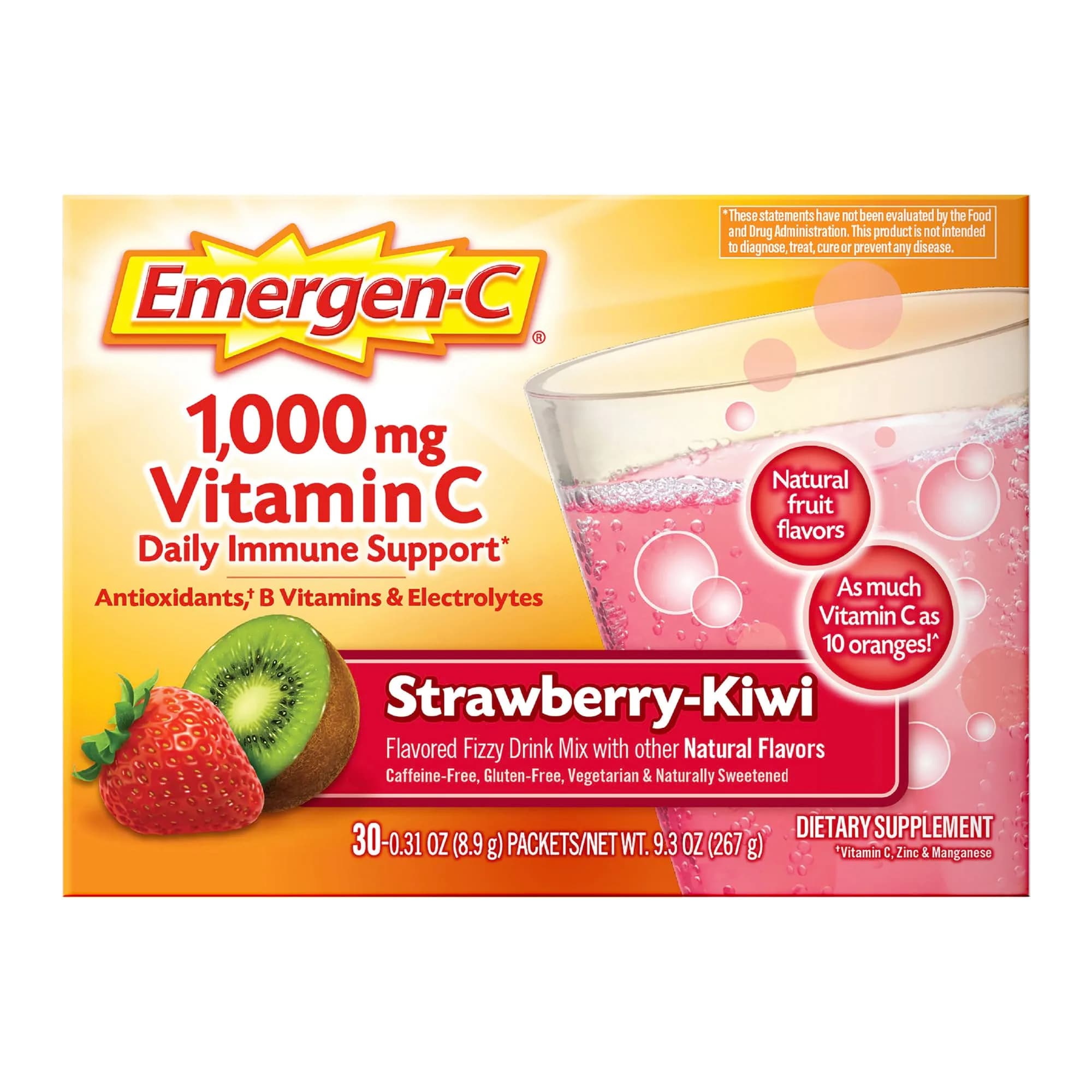 Emergen-C Strawberry Kiwi 30 Packets Immune Support Powder | USA Import for Daily Wellness - main product image
