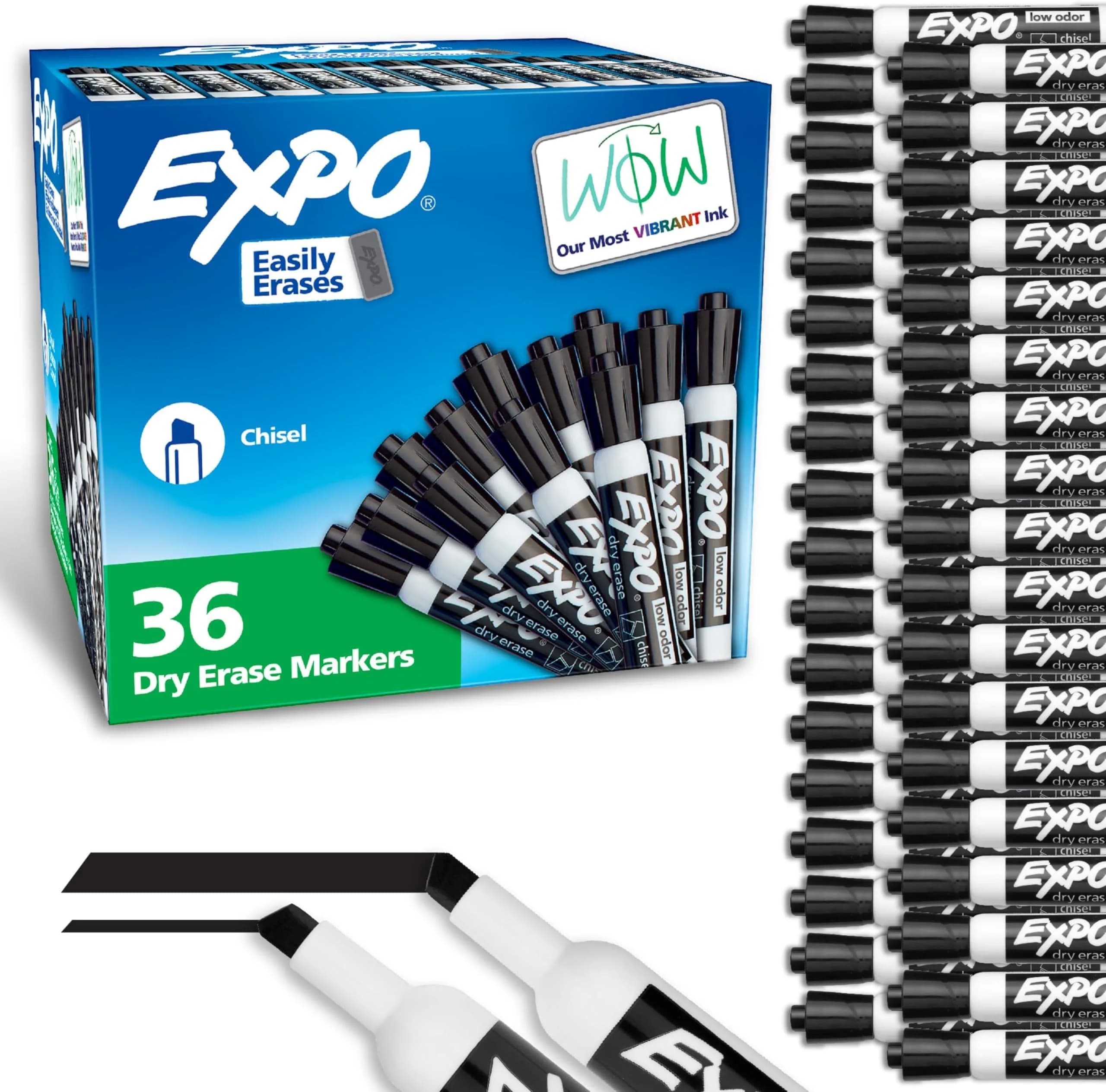 EXPO Low-Odor Dry Erase Markers Chisel Tip Black 216 Count (Pack of 6) | Vibrant Ink for Clear Visibility - main product image