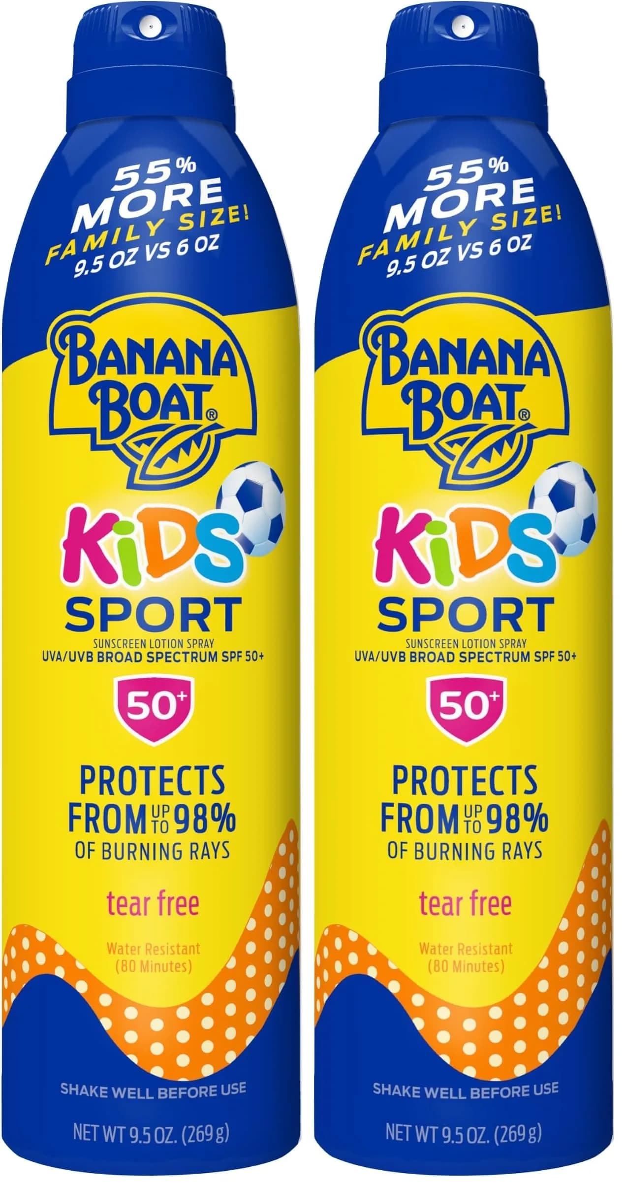 Banana Boat Kids Sport Sunscreen Spray SPF 50+ 2x280.7ml (9.5 Fl Oz) | Tear-Free, Water-Resistant - main product image
