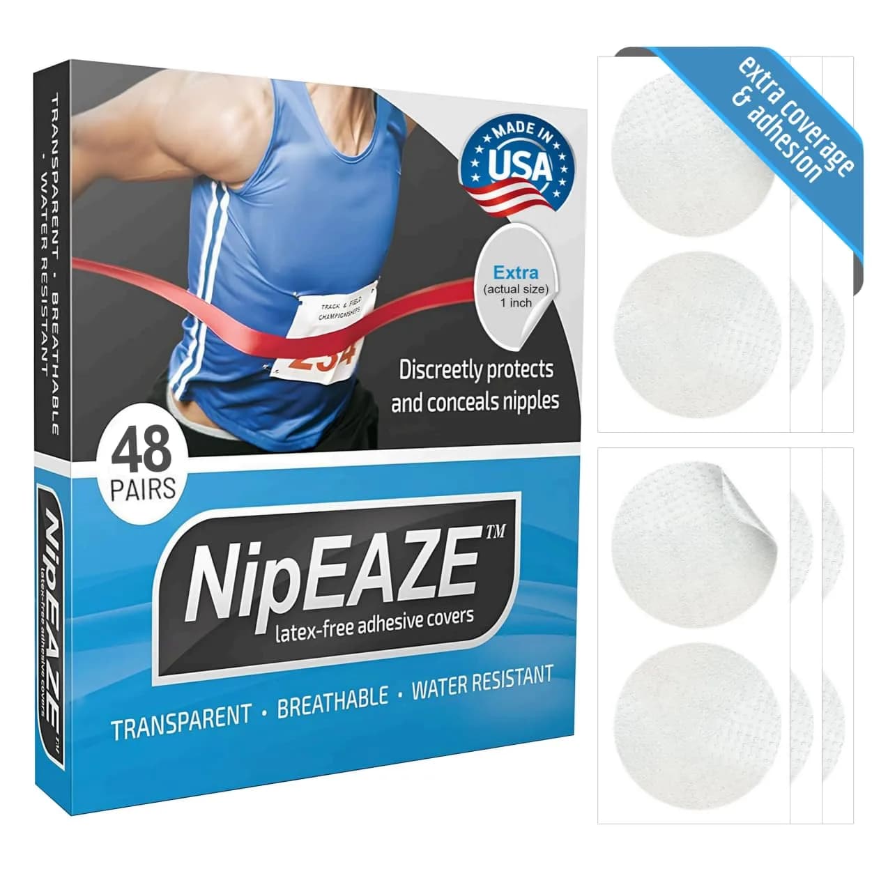 NipEaze Original Sports Nipple Covers Extra Size (48 Pairs) | Patented Anti-Chafe Protection - main product image
