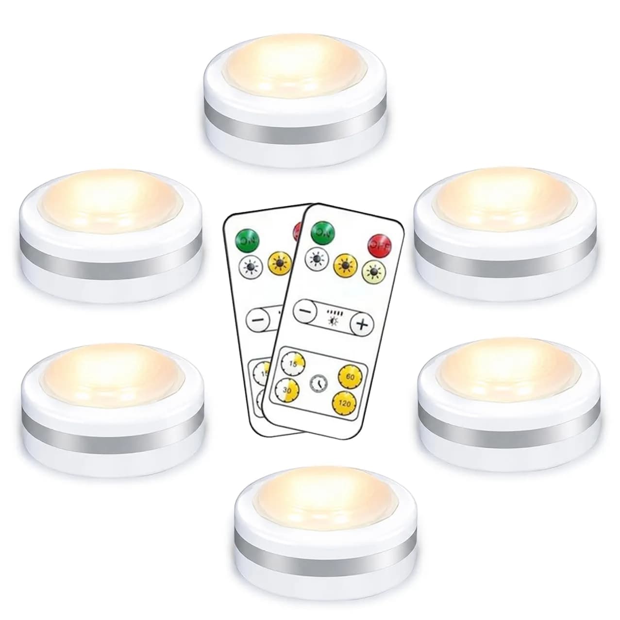 Starxing Battery Operated Puck Lights with Remote, 6-Pack White-3CCT | Wireless LED Under Cabinet Lighting - main product image