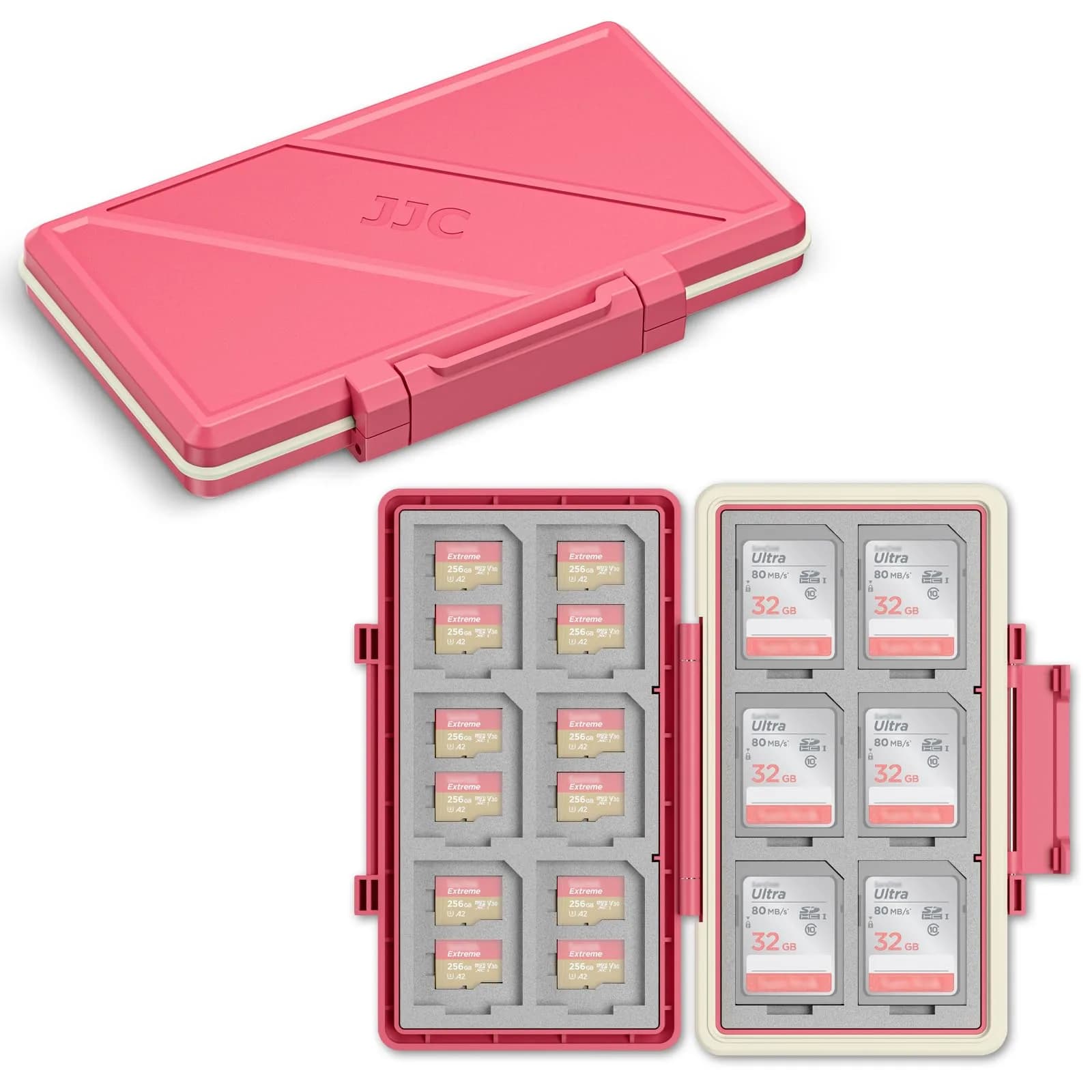 JJC Hot Pink Memory Card Case for 12 SD & 24 Micro SD Cards | Water-Resistant & Anti-Shock - main product image