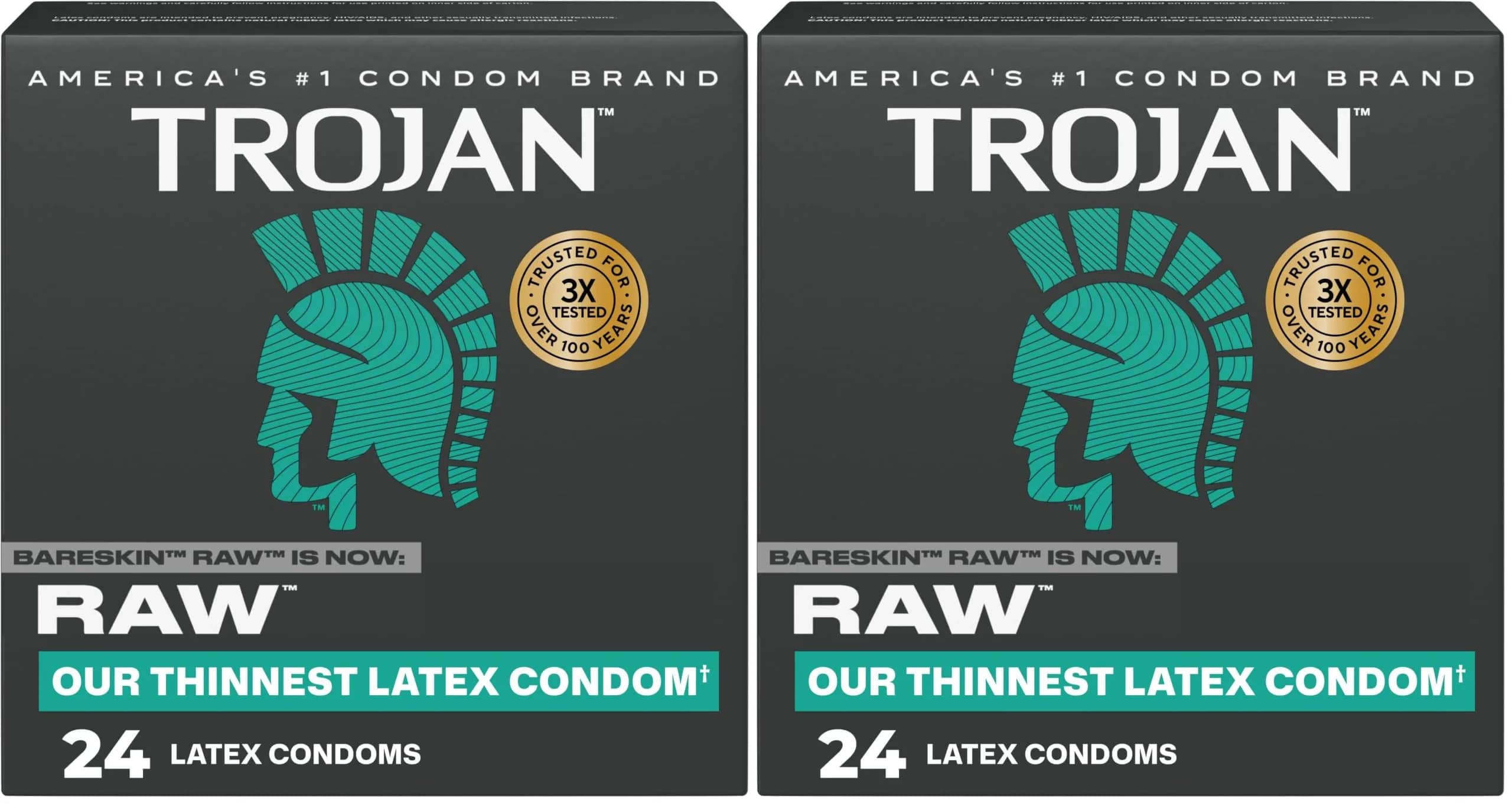 Trojan Raw Latex Lubricated Thin Condoms for Men, 24 Count | America's Thinnest Latex Condoms for Enhanced Intimacy - main product image