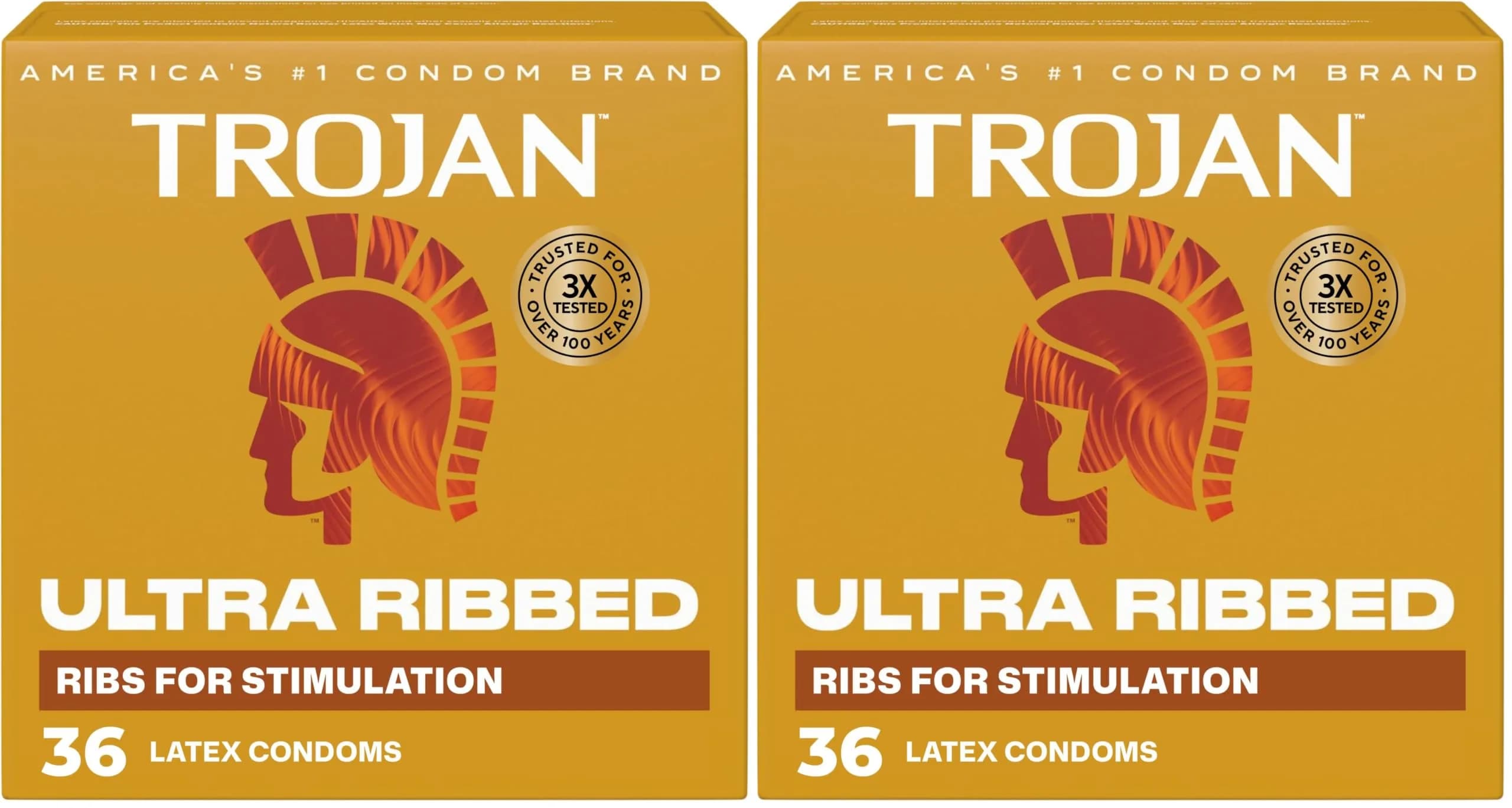 TROJAN Ultra Ribbed Condoms 72 Count (Pack of 2) | Deep Ribs for Partner Stimulation - main product image