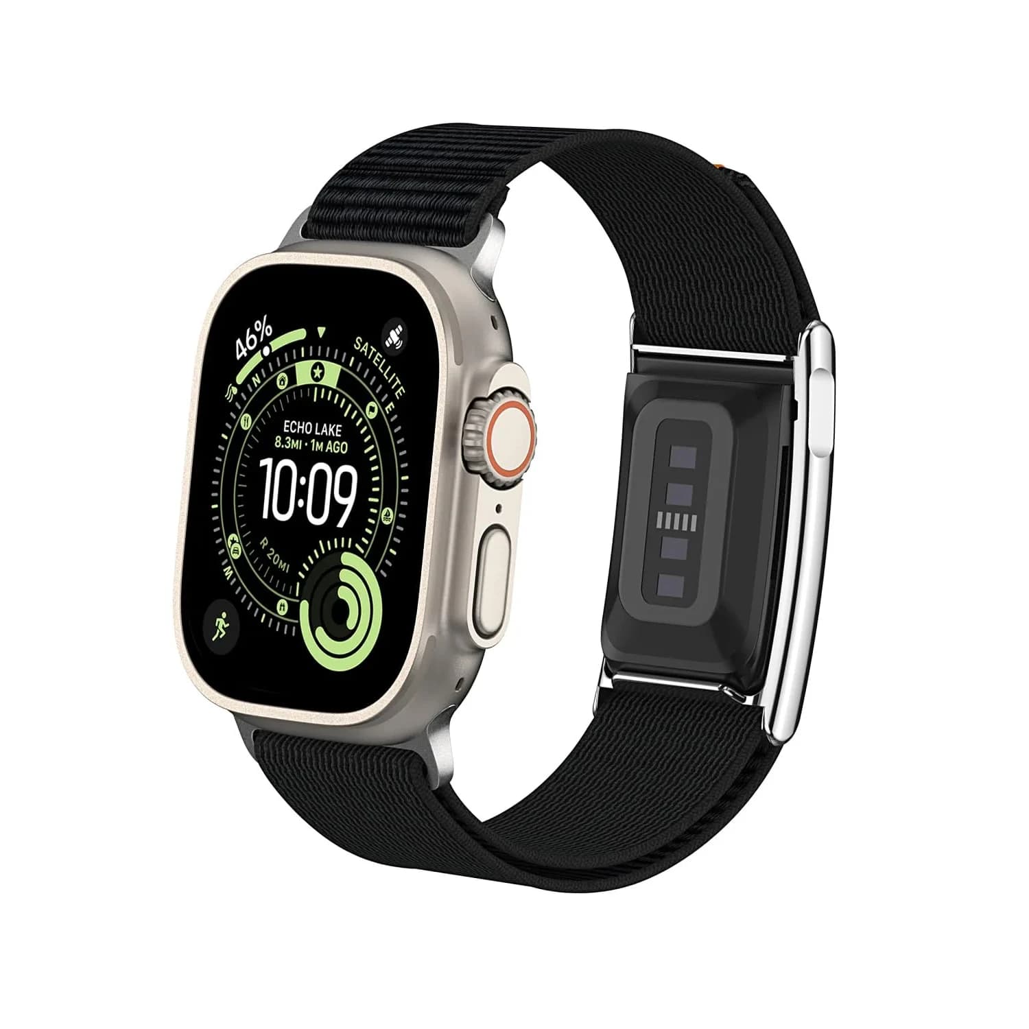 MAKCPOIMER Black Nylon Sport Band Combo for Whoop 5.0 & Apple Watch 38/40/41/42mm | Adjustable Fitness Wristband with Metal Bumper Case - main product image