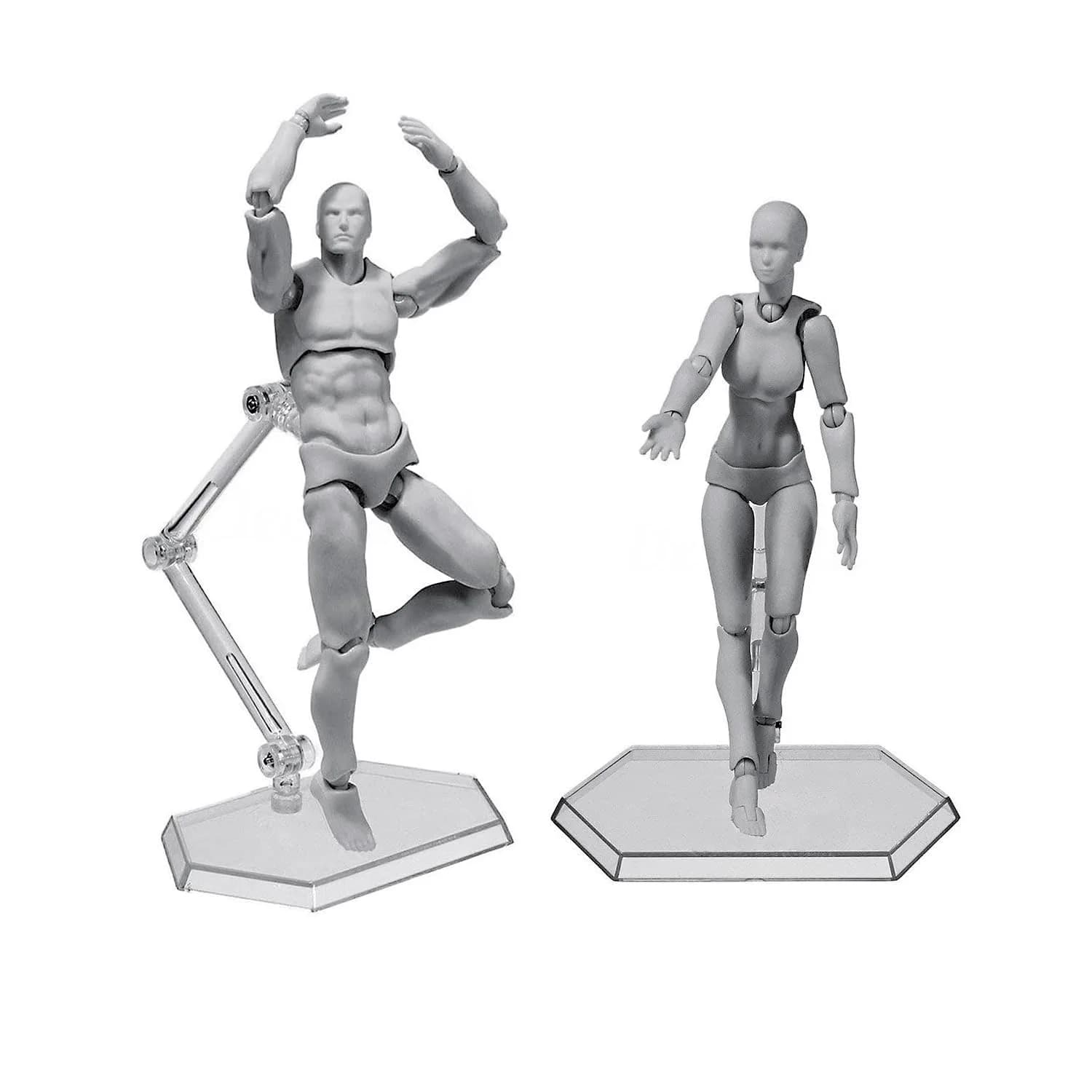 Haniforever Artist Mannequin Set Grey Male+Female 14cm (5.5") | Posable Art Figures for Sketching & Painting - main product image