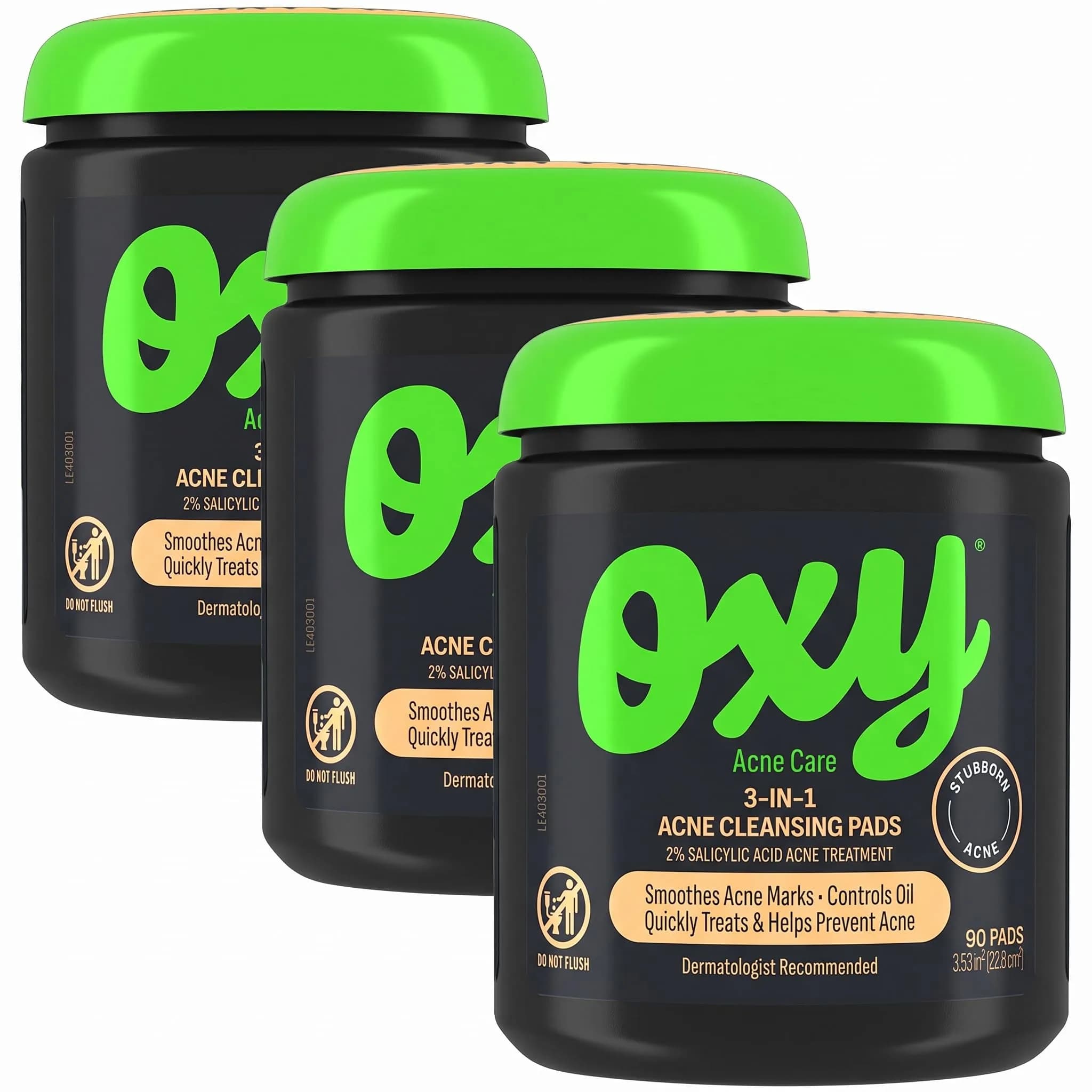 Oxy 3-IN-1 Acne Facial Cleansing Pads 90 Pads | Maximum Strength 2% Salicylic Acid for Acne & Oil Control