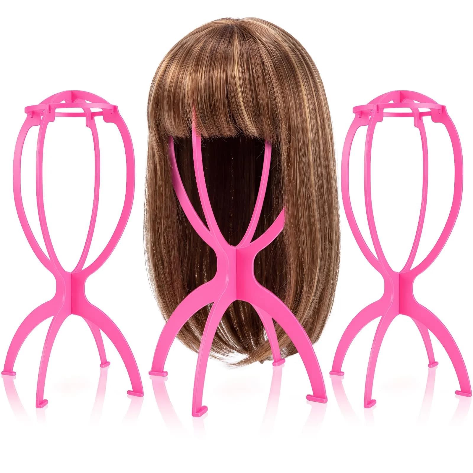 obeoby Wig Stand, Portable Foldable Wig Holder for Wigs (Black,3Pack) | Lightweight, Travel-Friendly, Maintains Wig Shape