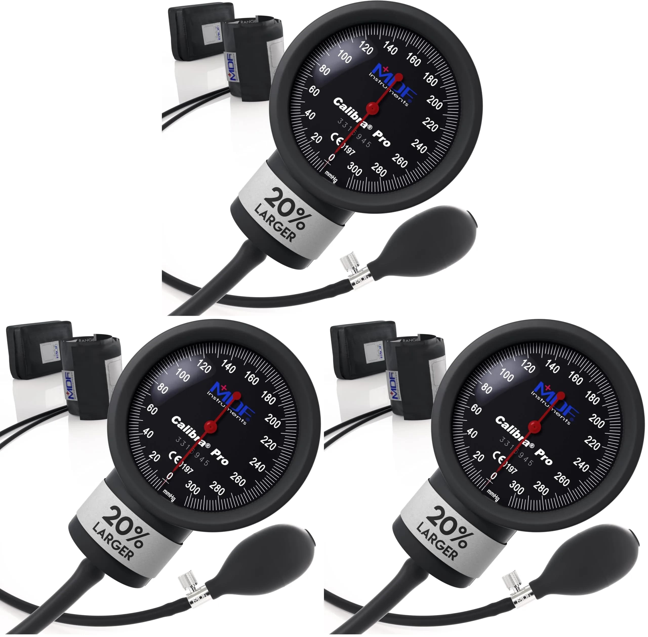 MDF Instruments Calibra Pro Aneroid Sphygmomanometer Pack of 3 | 12.7 cm (5 in) Adult Cuff, Lifetime Calibration - main product image