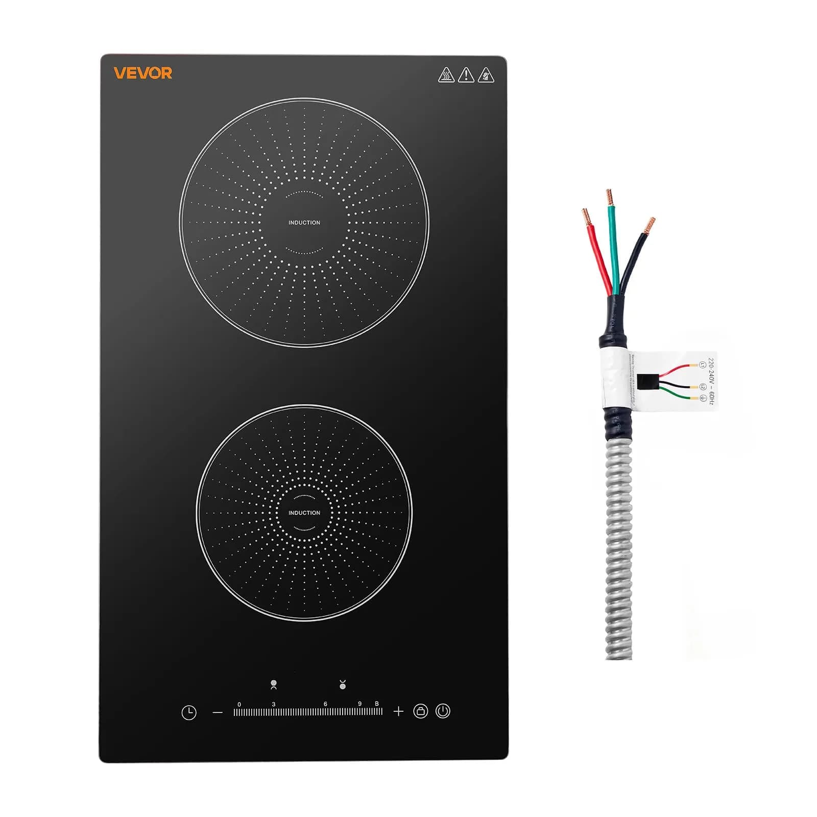VEVOR 12In 2 Burner Induction Cooktop | 9 Power Levels, Built-in & Countertop, 220V, Easy-Clean Ceramic Glass - main product image