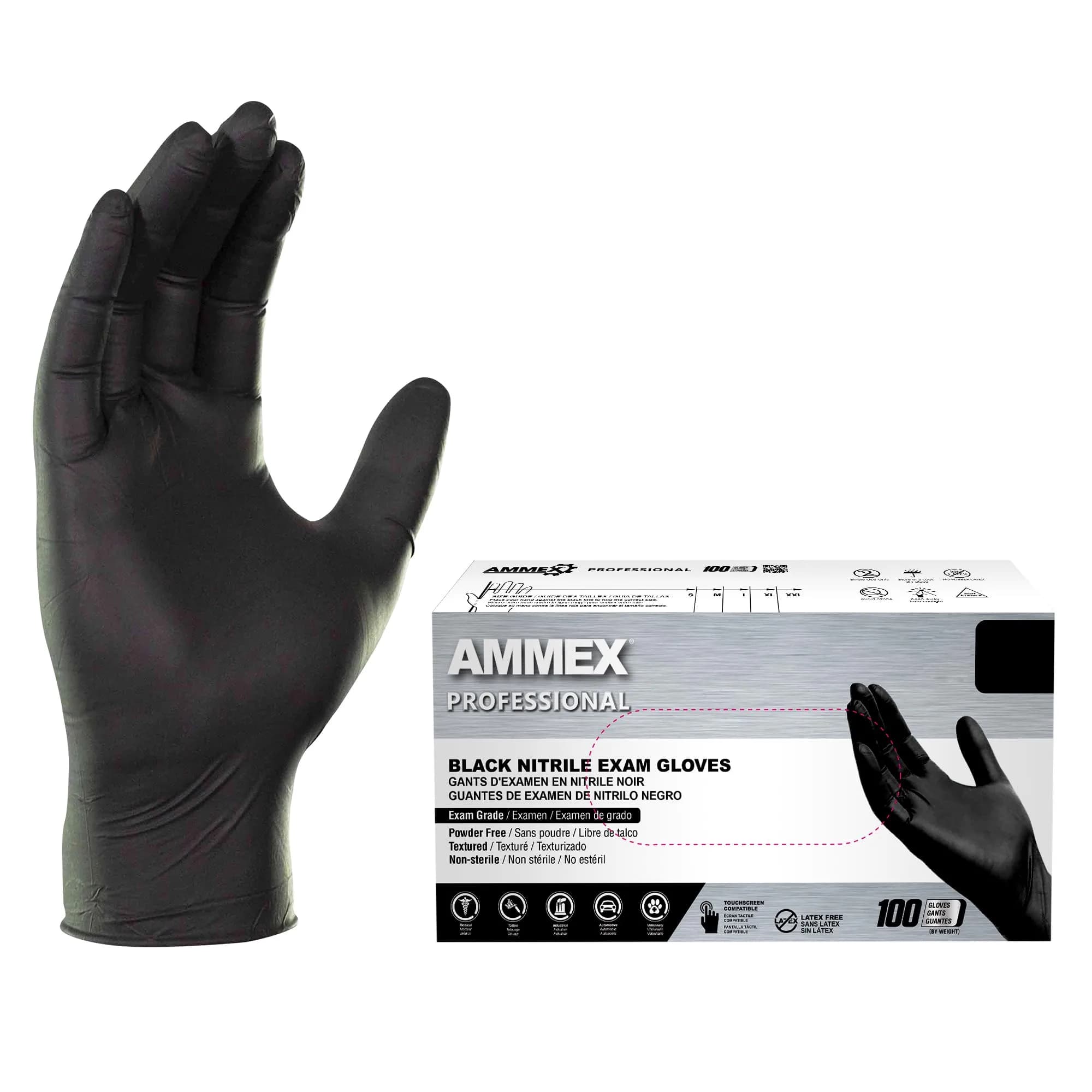 AMMEX Black Nitrile Disposable Exam Gloves, 3 Mil, Medium (Pack of 300) | Food-Safe, Latex-Free Alternative - main product image