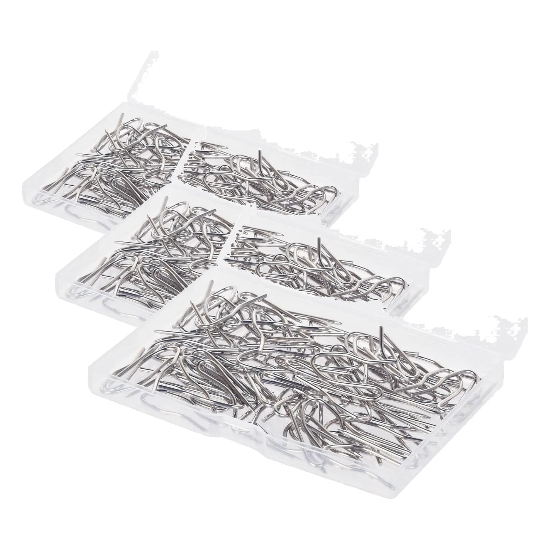 Nydotd 58 Pcs Curtain Hooks 3cm (1.2") | Rustproof Stainless Steel Nickel-Plated Offset Pin-On Hooks for Window, Door & Shower Curtains (Pack of 3) - main product image