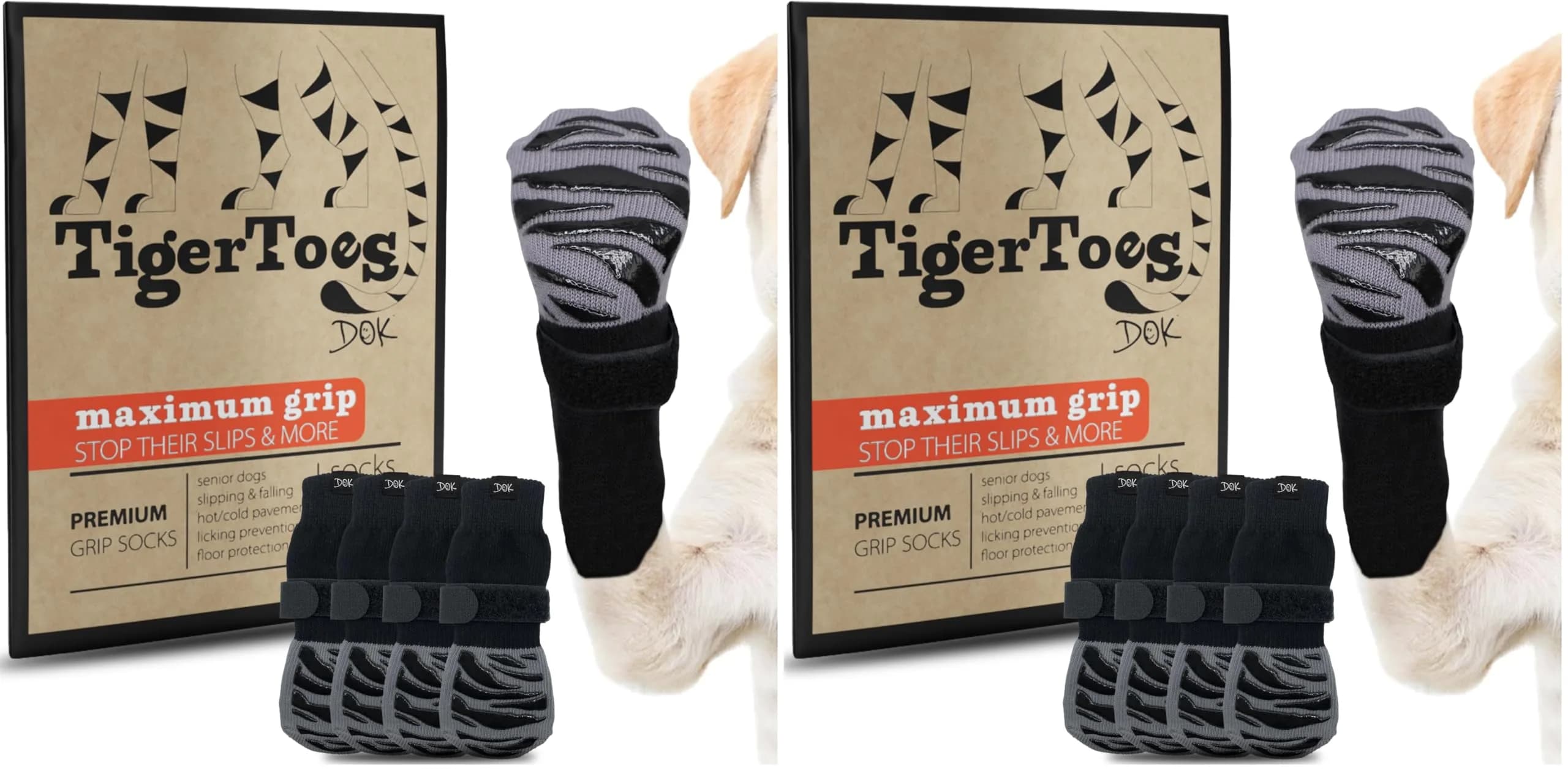 DOK TigerToes Premium Non-Slip Dog Socks Small | 4-Pack Grip for Hardwood Floors