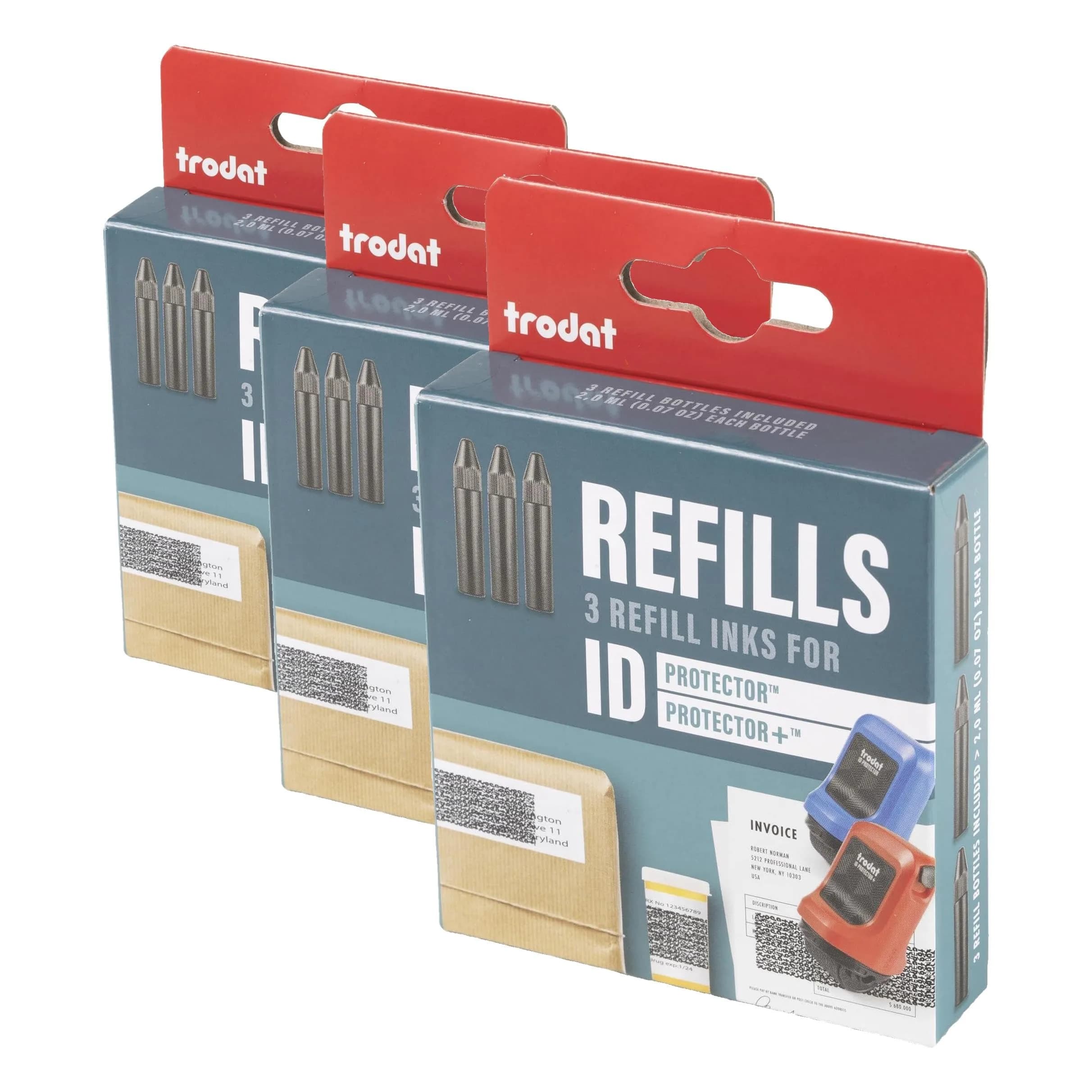 Trodat Black Ink Refill 3-Pack for ID Protector & ID Protector+ | 0.07 oz (2.0 ml) per bottle - main product image