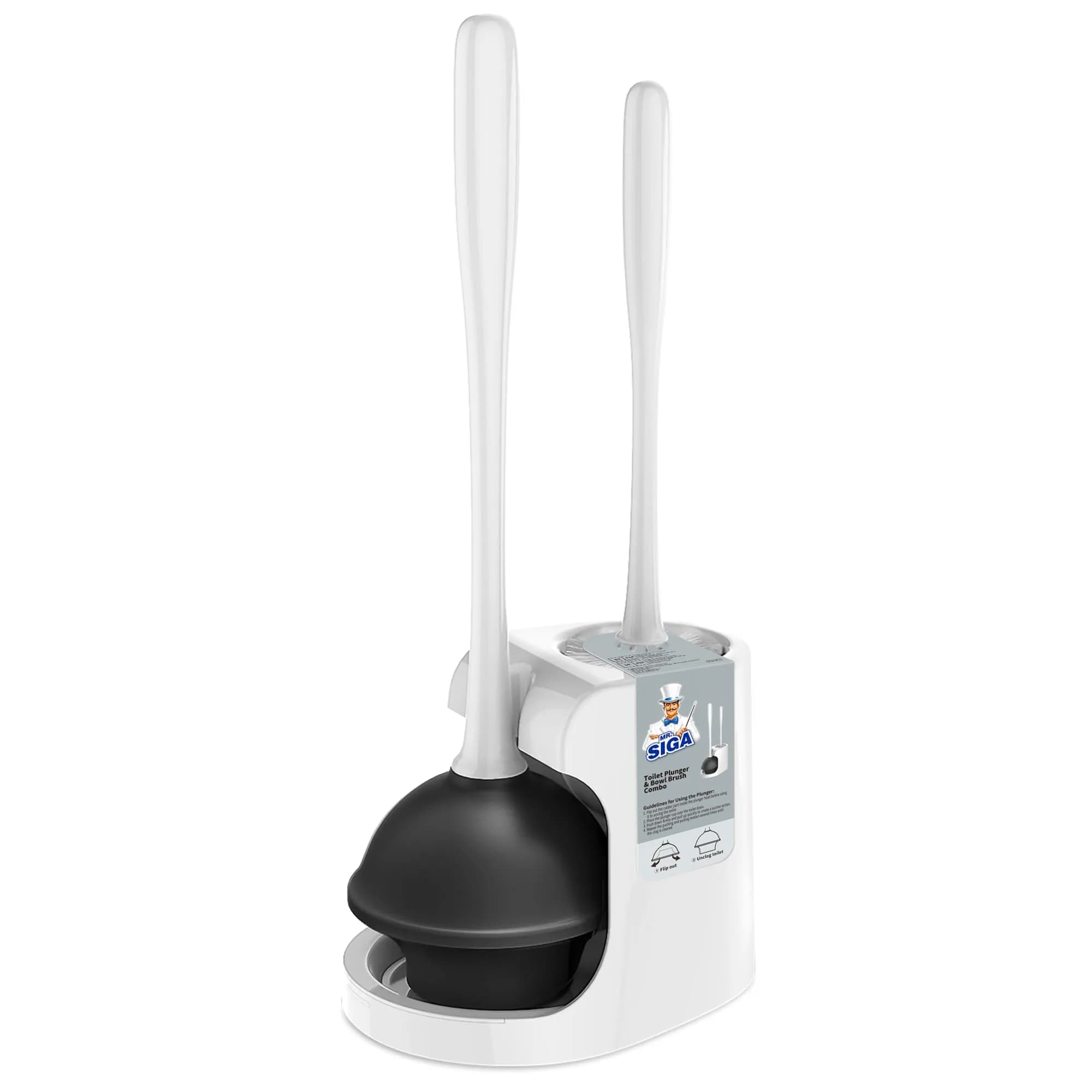 MR.SIGA Toilet Plunger and Bowl Brush Combo for Bathroom Cleaning, White | Heavy Duty & Space Saving
