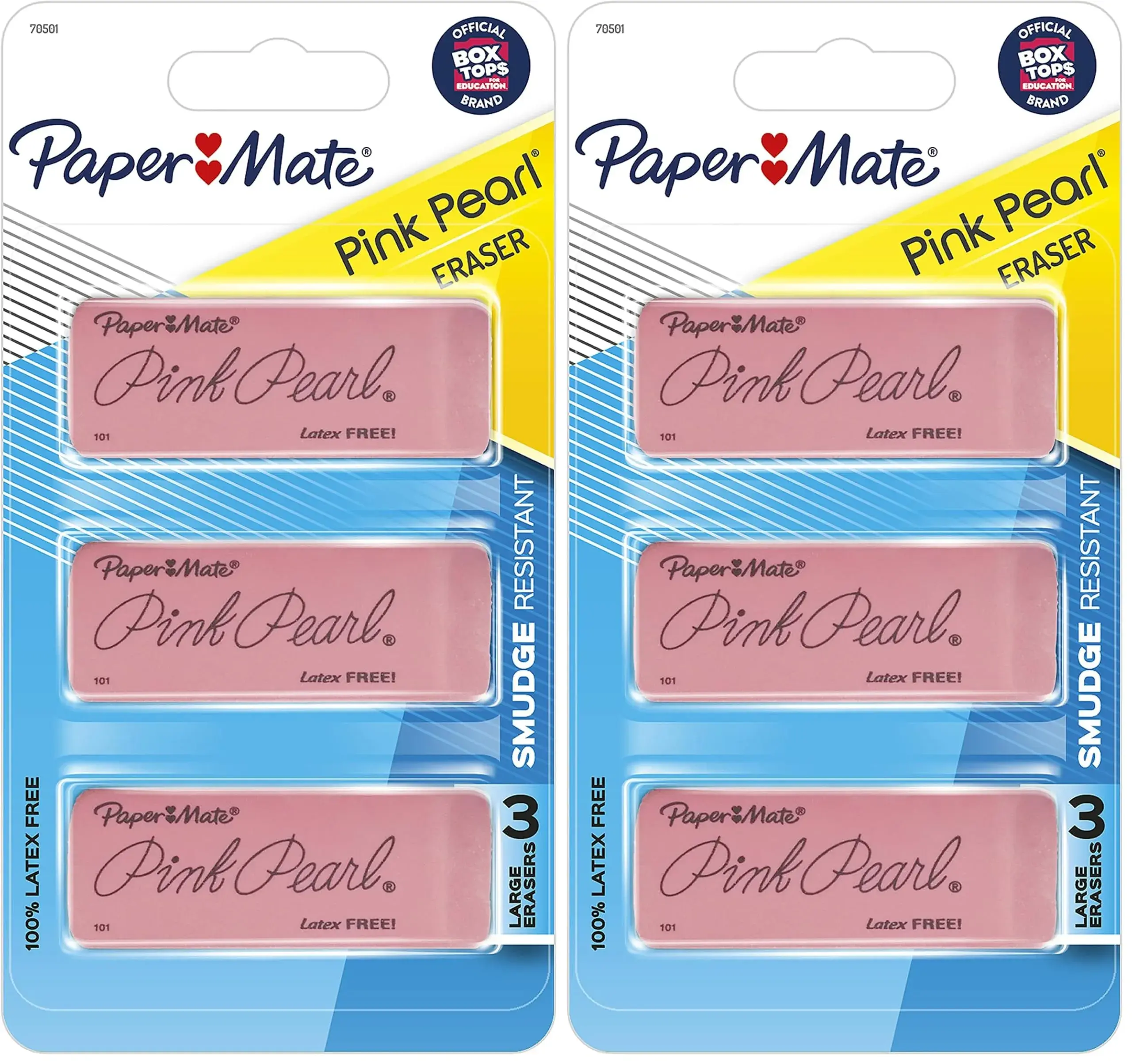 Paper Mate Pink Pearl Erasers, Large, 6 Count (Pack of 2) | Smudge-Resistant & Latex-Free - main product image