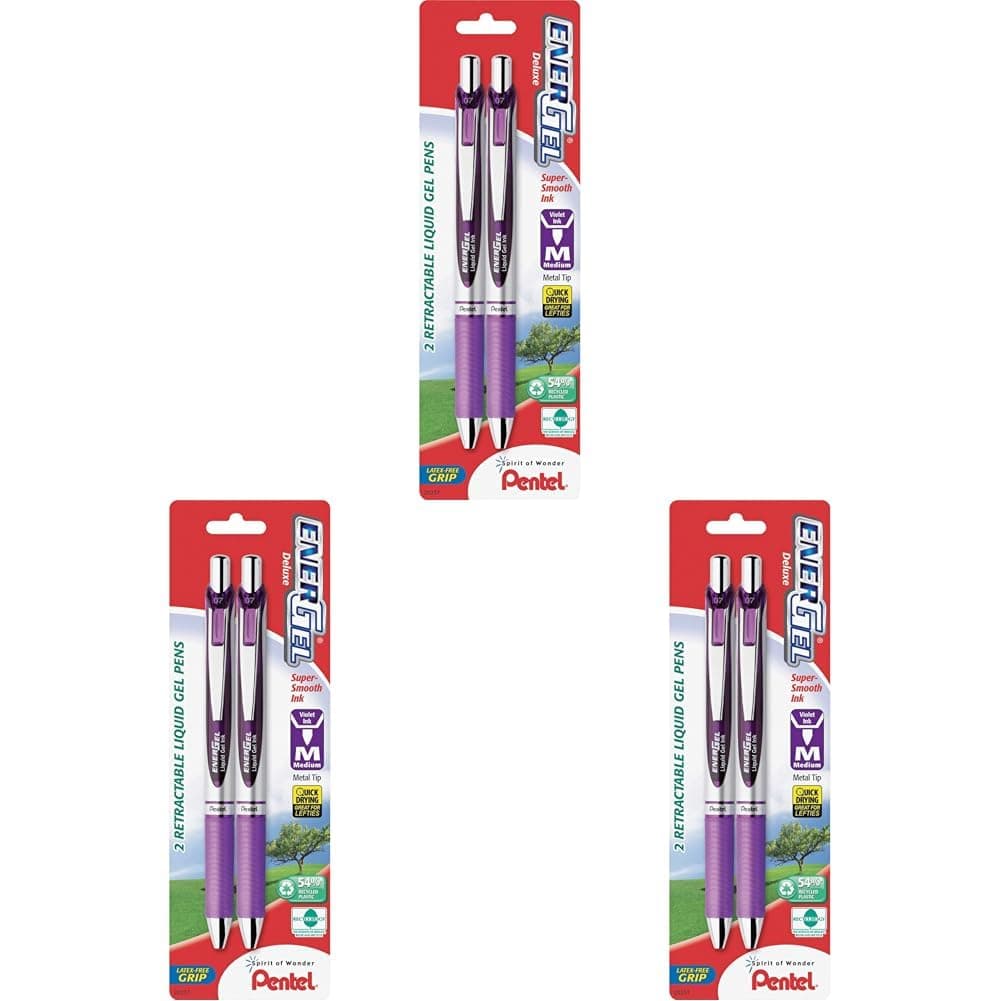 Pentel EnerGel Deluxe RTX Retractable Liquid Gel Pen, 0.7mm, Violet Ink, 6 Pack | Smooth Writing Instrument - main product image