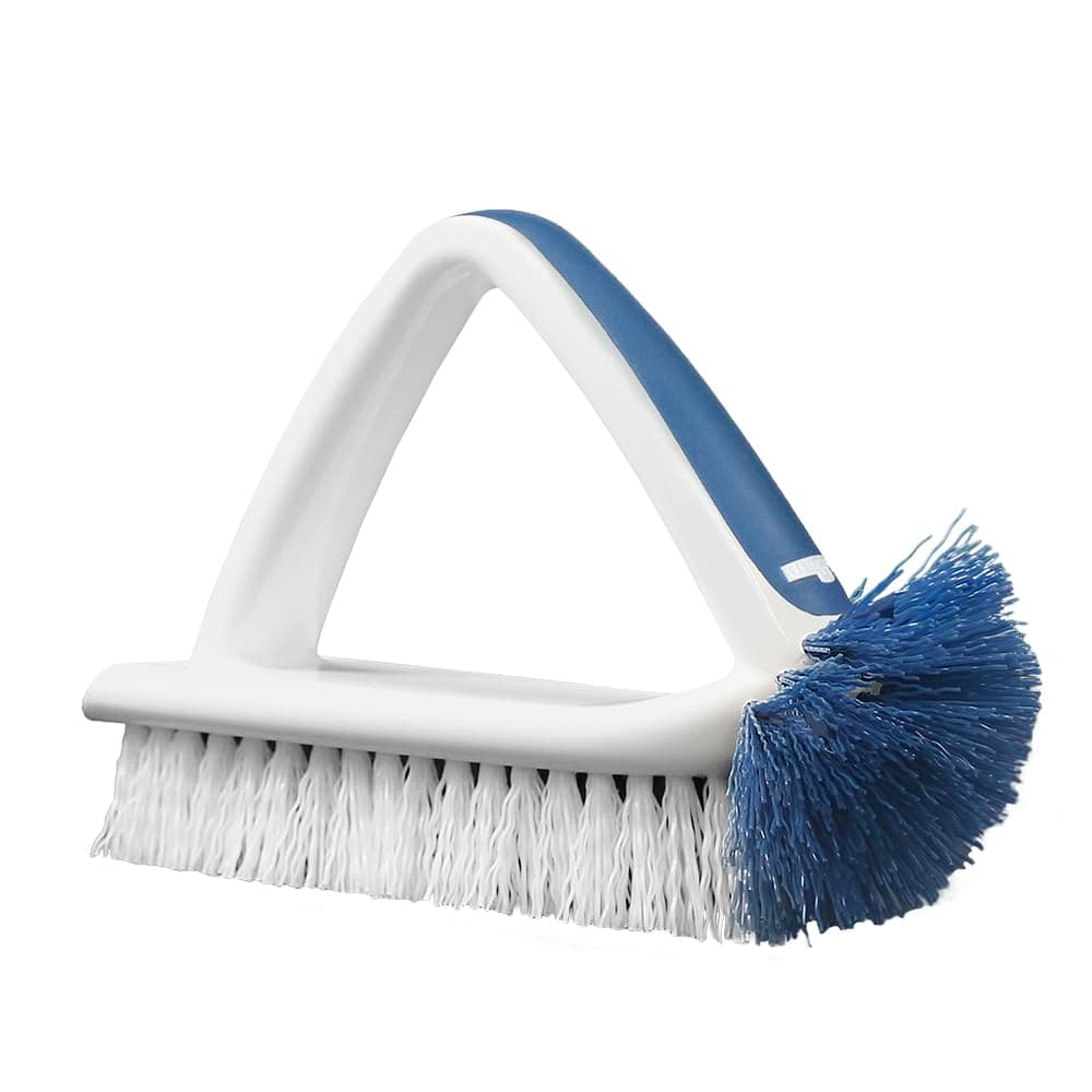 Unger 2-in-1 Bath and Tile Scrubber Brush Tool, 1 Count | Rounded Bristles for Bathroom Scrubbing
