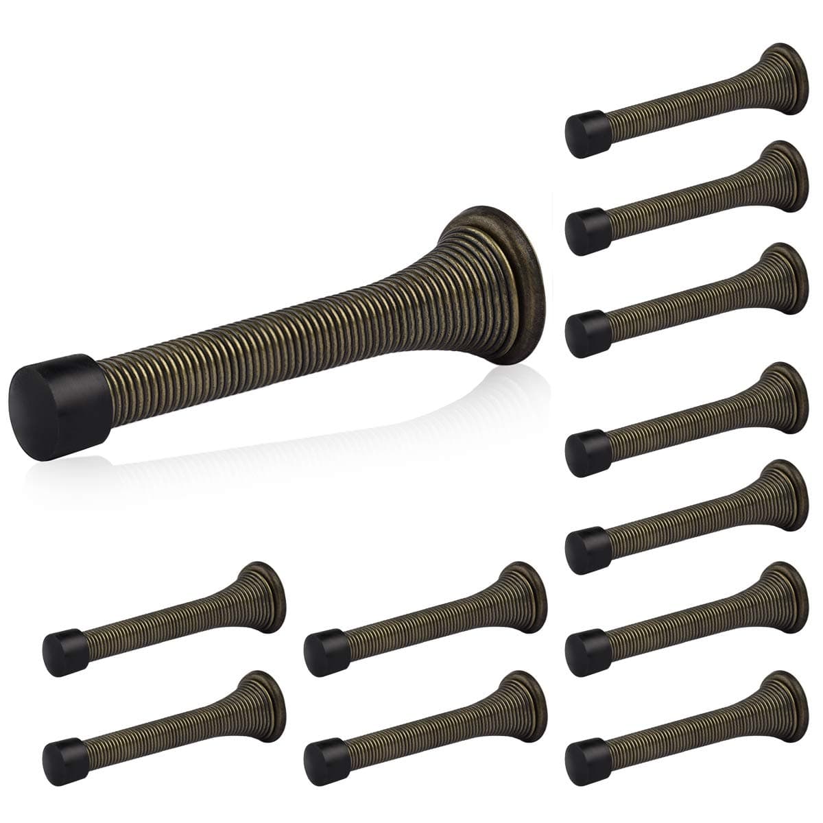 HOMOTEK 12 Pack Spring Door Stopper with Rubber Bumper, Antique Brass | Value Pack Doorstop - main product image