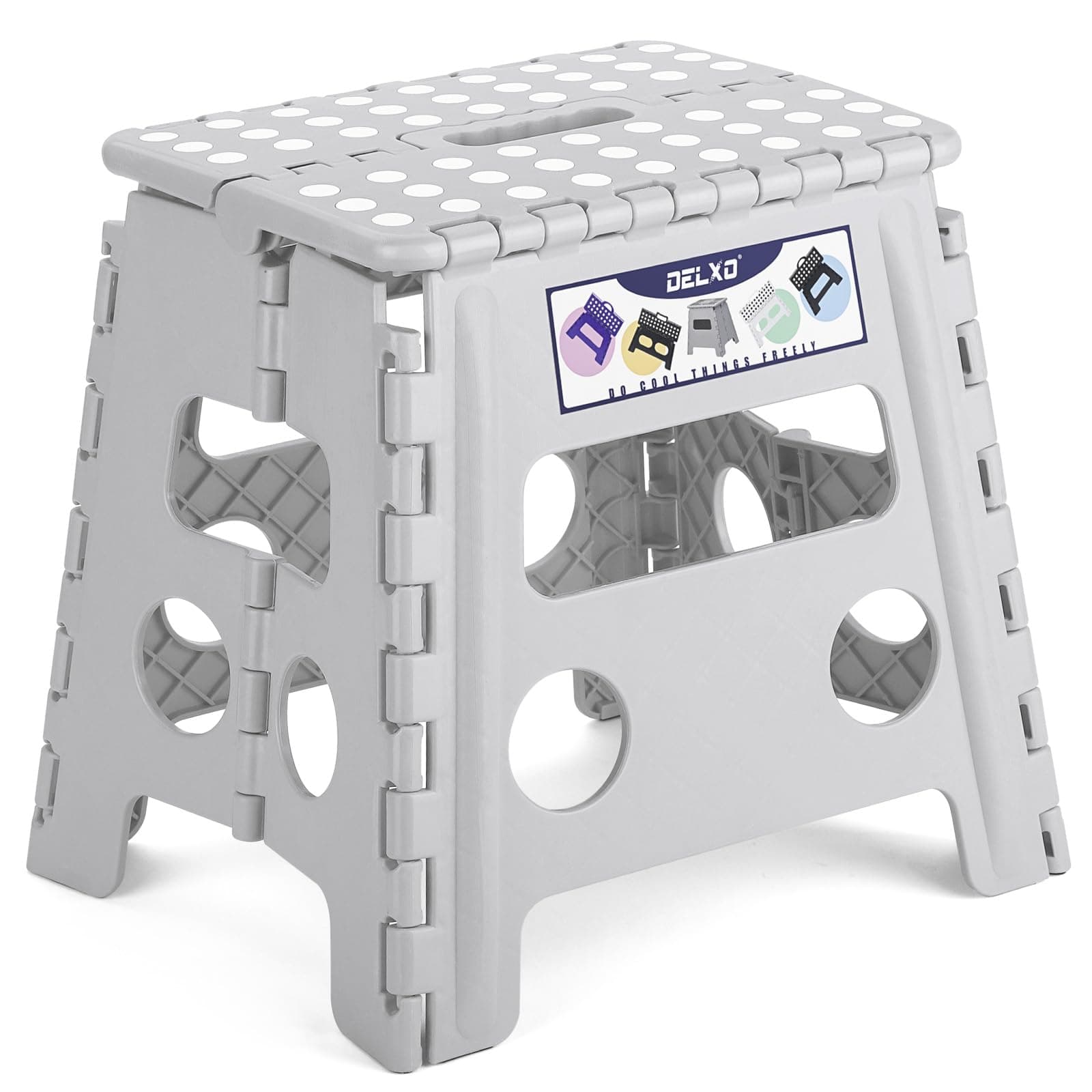 Delxo Folding Step Stool 13 Inch Grey | Sturdy & Safe for Kids & Adults - main product image