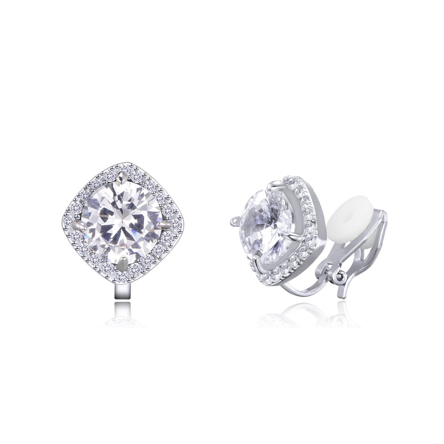 YOQUCOL Dark Blue Cubic Zirconia Clip-On Earrings for Women | Non Pierced Square Design