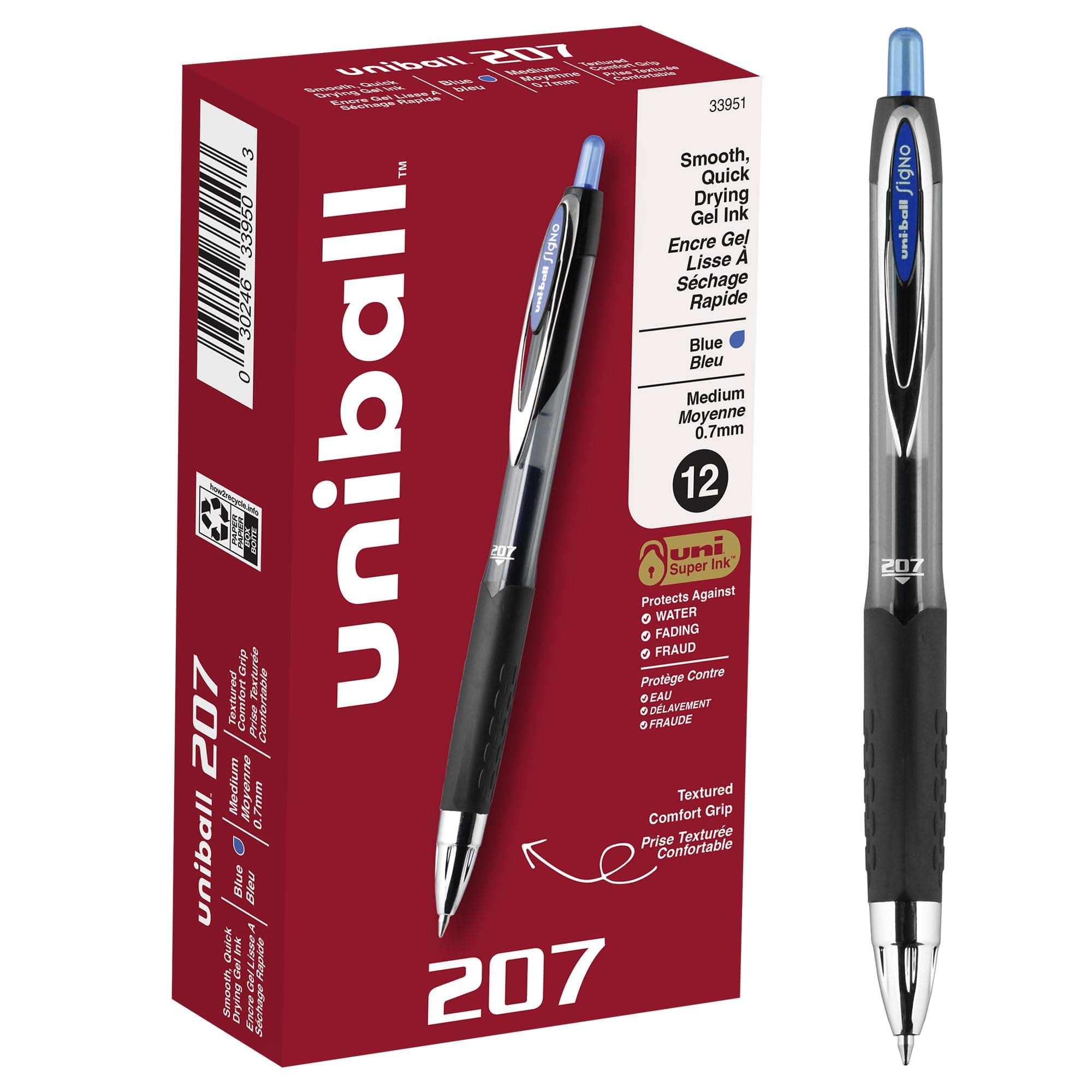 Uni-Ball 207 Retractable Gel Pens Blue 0.7mm Medium Point 144-Pack | Smooth Writing with Uni Super Ink - main product image