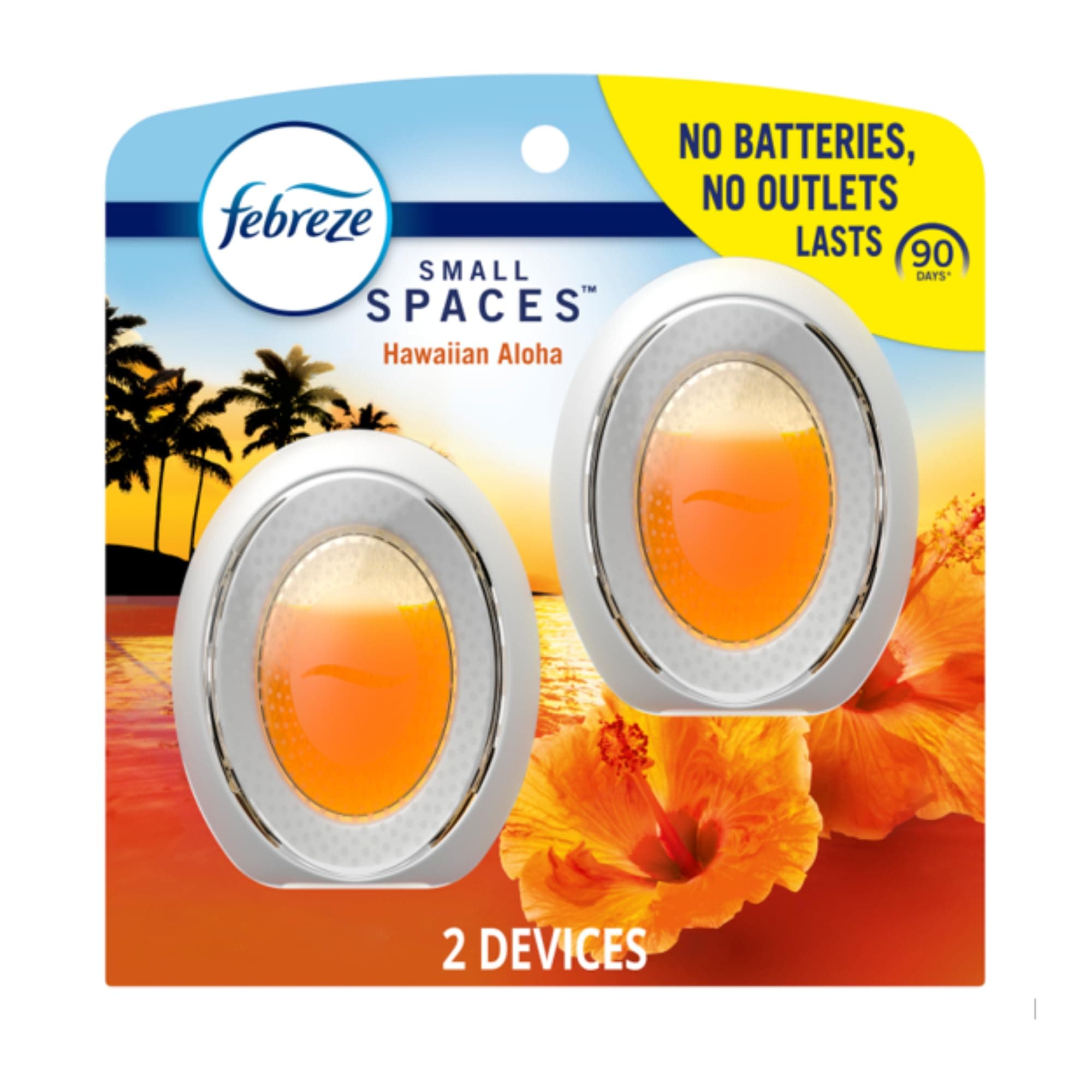Febreze Small Spaces Air Freshener Hawaiian Aloha Scent, 2 Count | Odor Fighting Plug In Alternative for Bathrooms, Closets, and Small Rooms - main product image